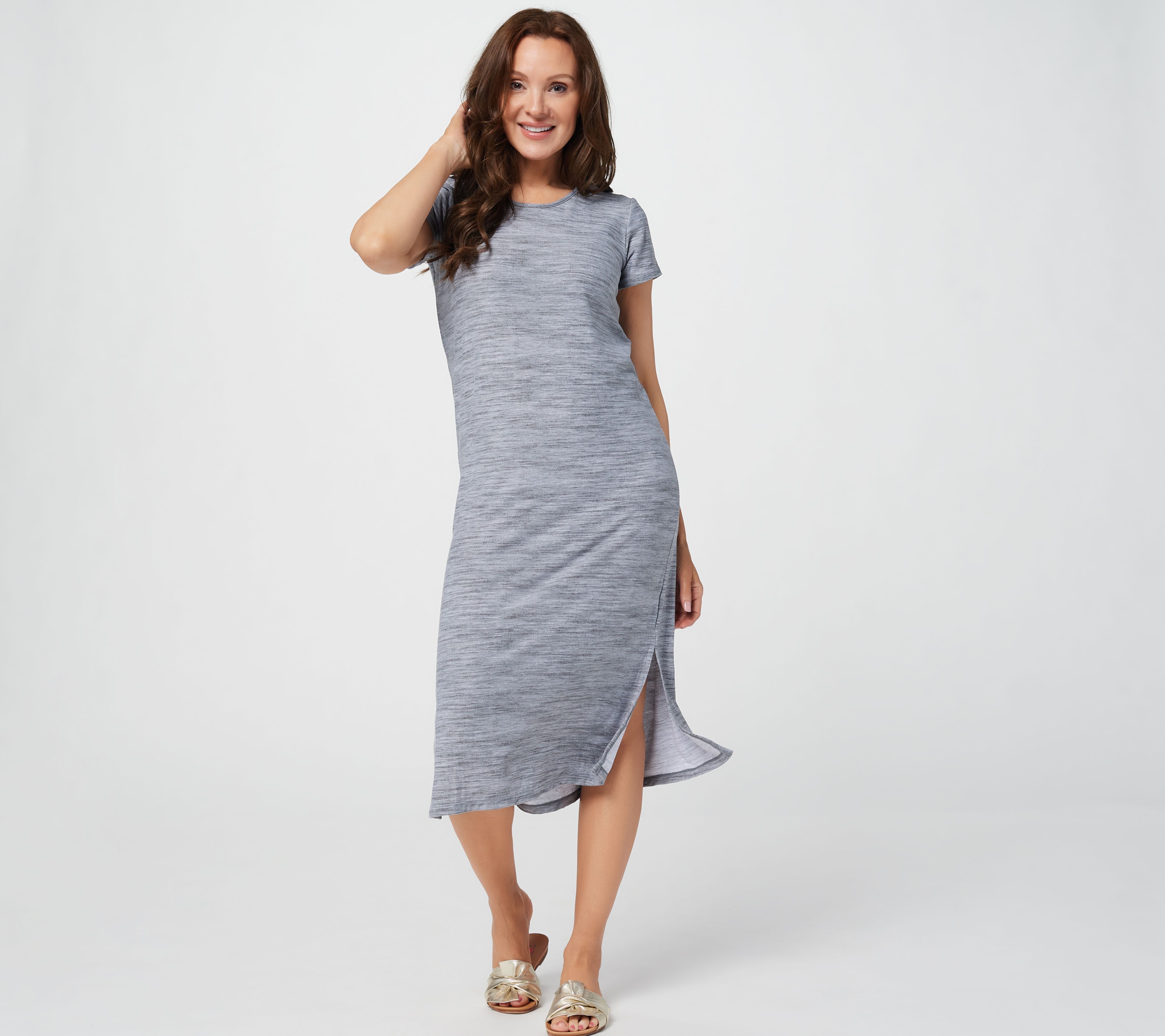 MUK LUKS Cloud Knit CrewNeck Lounge Dress with Side Slits