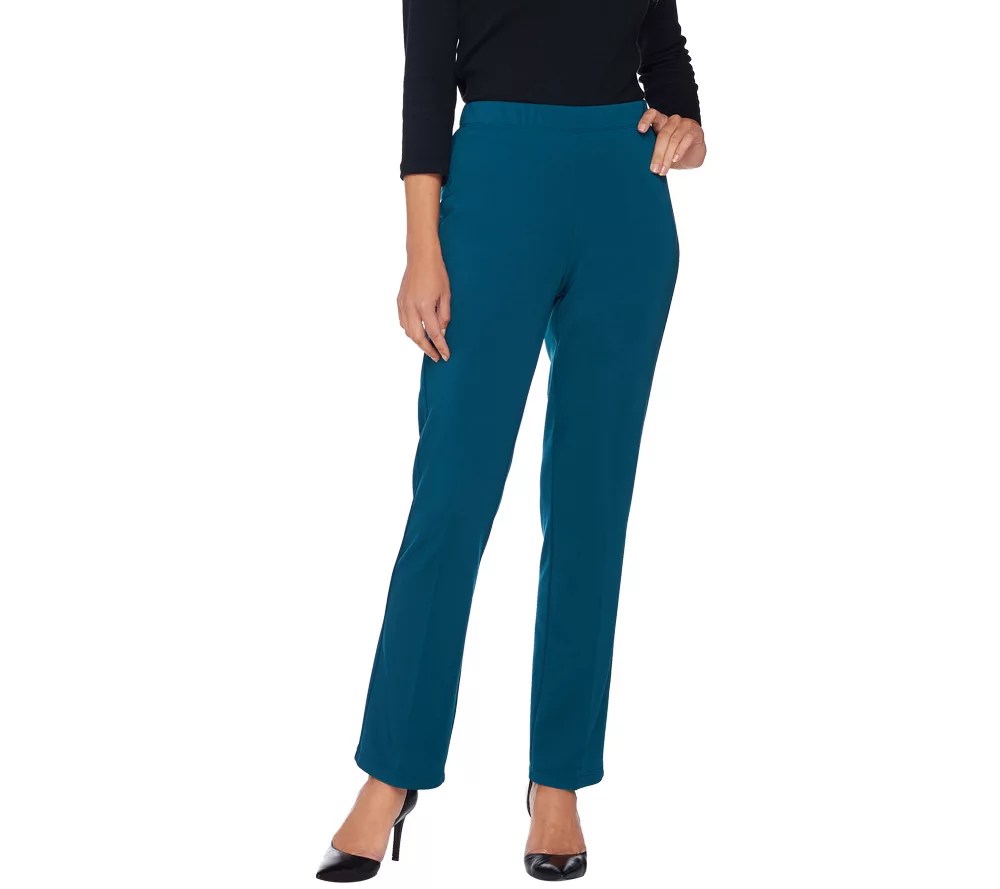 "As Is" Susan Graver Milano Knit Straight Leg Pullon Regular Pants