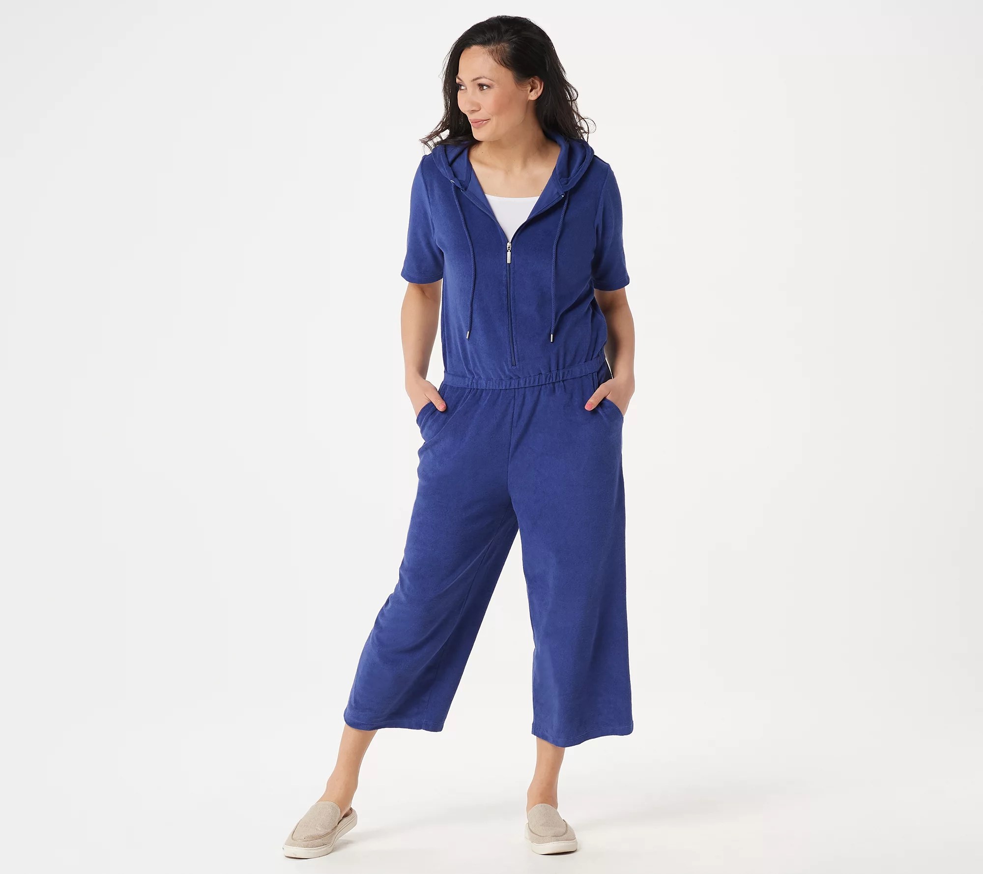 Denim & Co. Active Knit Terry WideLeg Jumpsuit with Hood