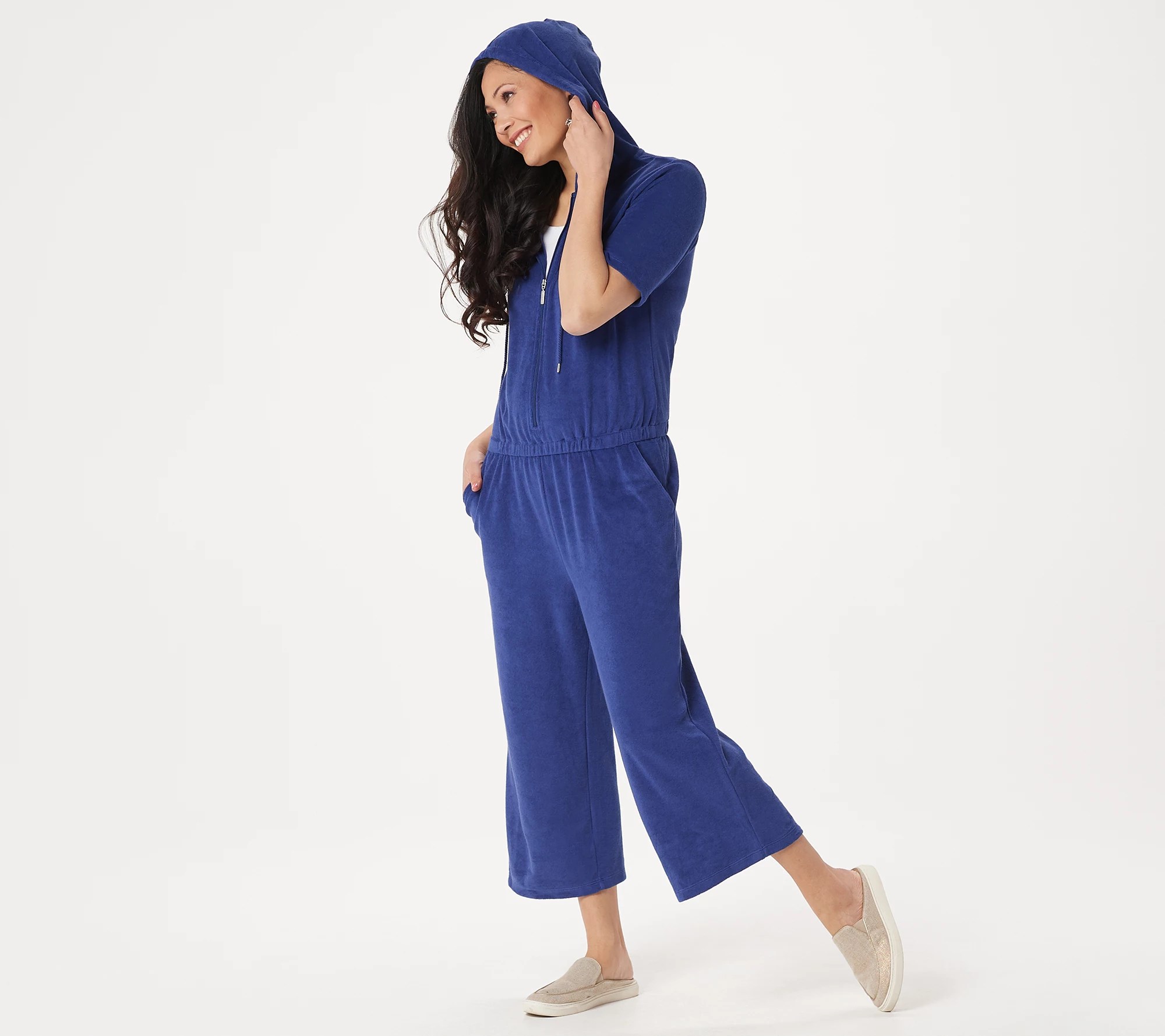 Denim & Co. Active Knit Terry WideLeg Jumpsuit with Hood