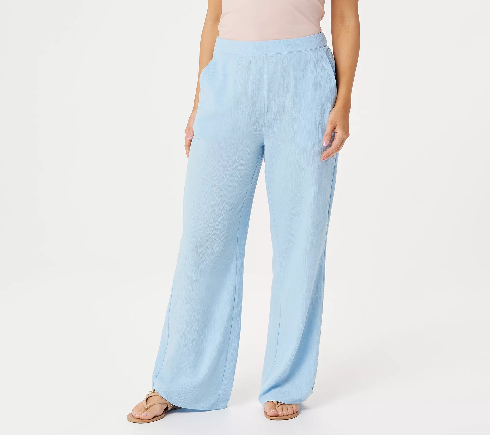 Denim & Co. Crinkle Gauze WideLeg Beach Pants w/ Curved Hem