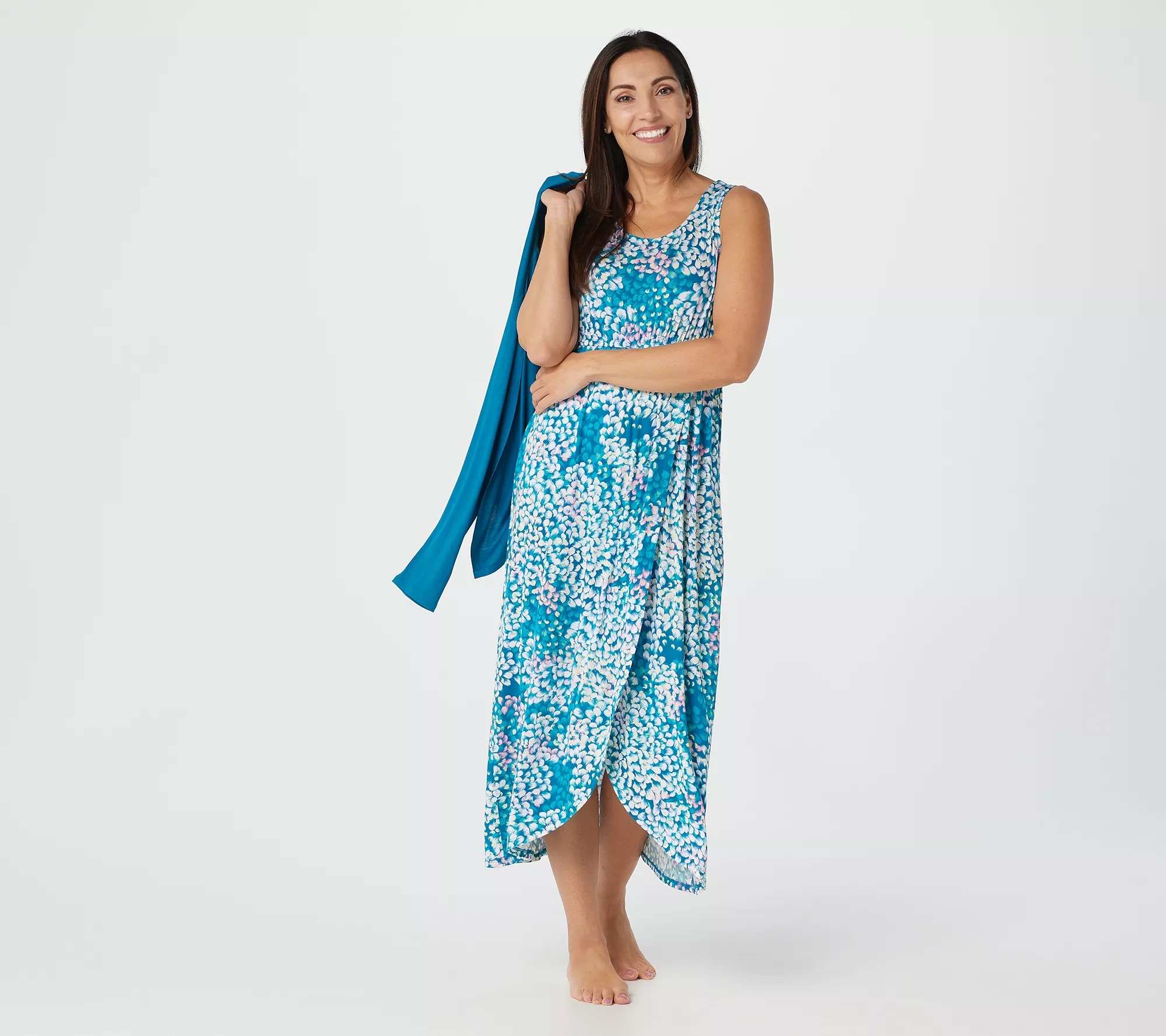 Carole Hochman Abtract Hydrangea Rayon Span Maxi Dress Set
