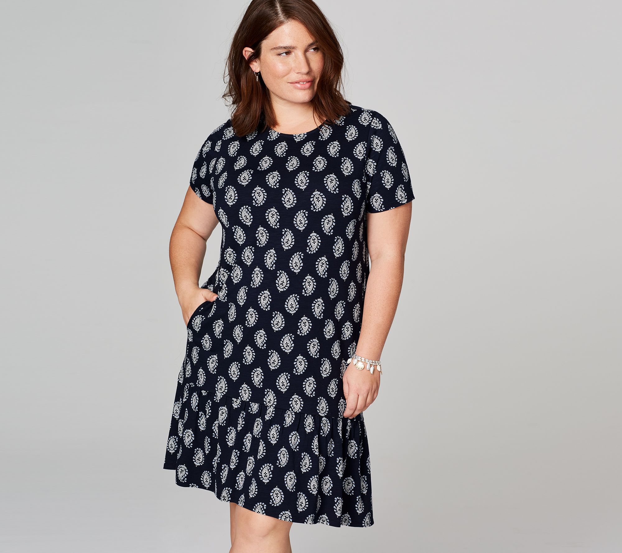 "As Is" J.Jill Printed Pima Cotton Dress with Flounce Hem