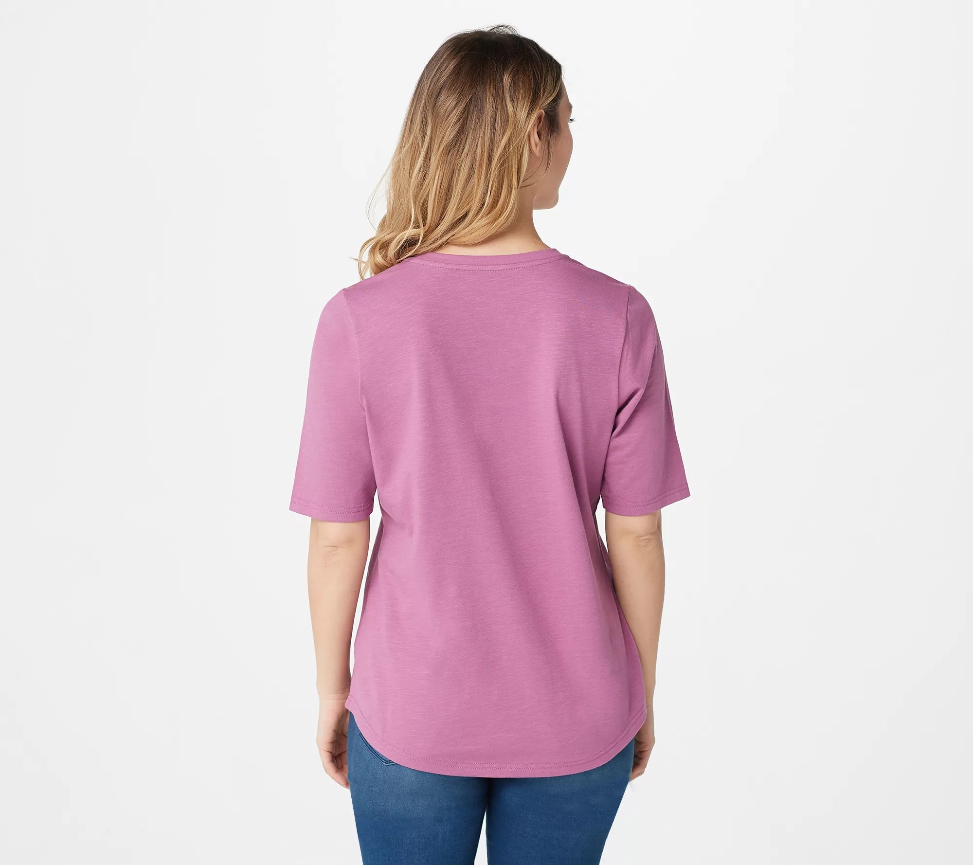 "As Is" Denim & Co. Essentials Elbow Sleeve Textured Knit Henley Top