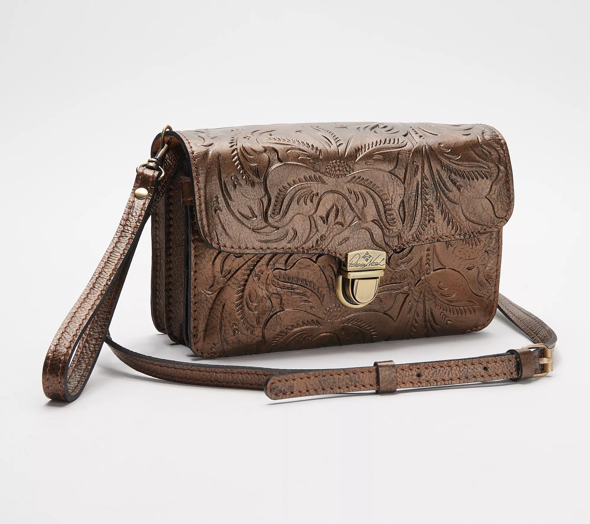 Patricia Nash Leather Crossbody Bag Embossed Bianco