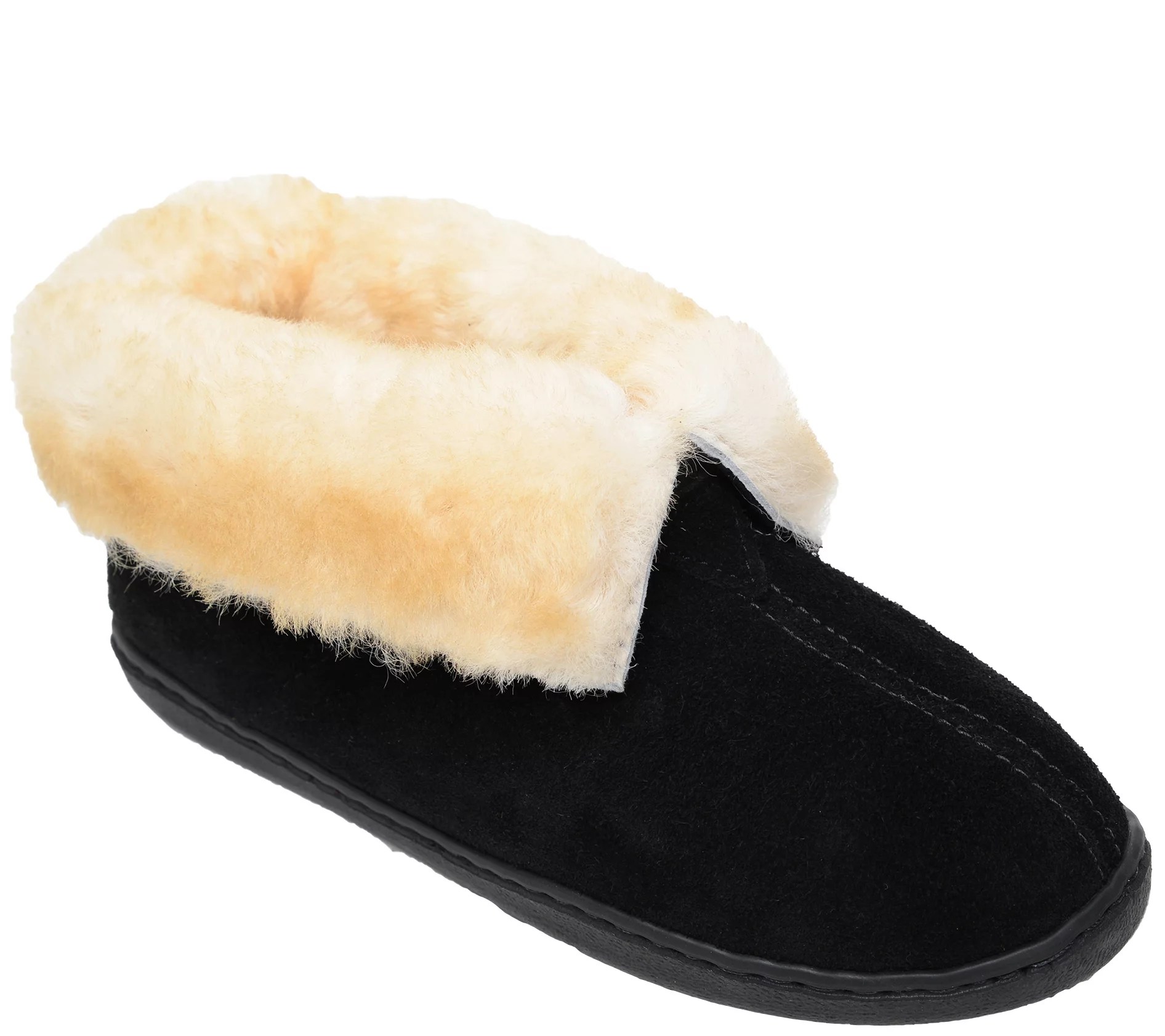 Women's Sheepskin PullOn Black Ankle Boot Slipper