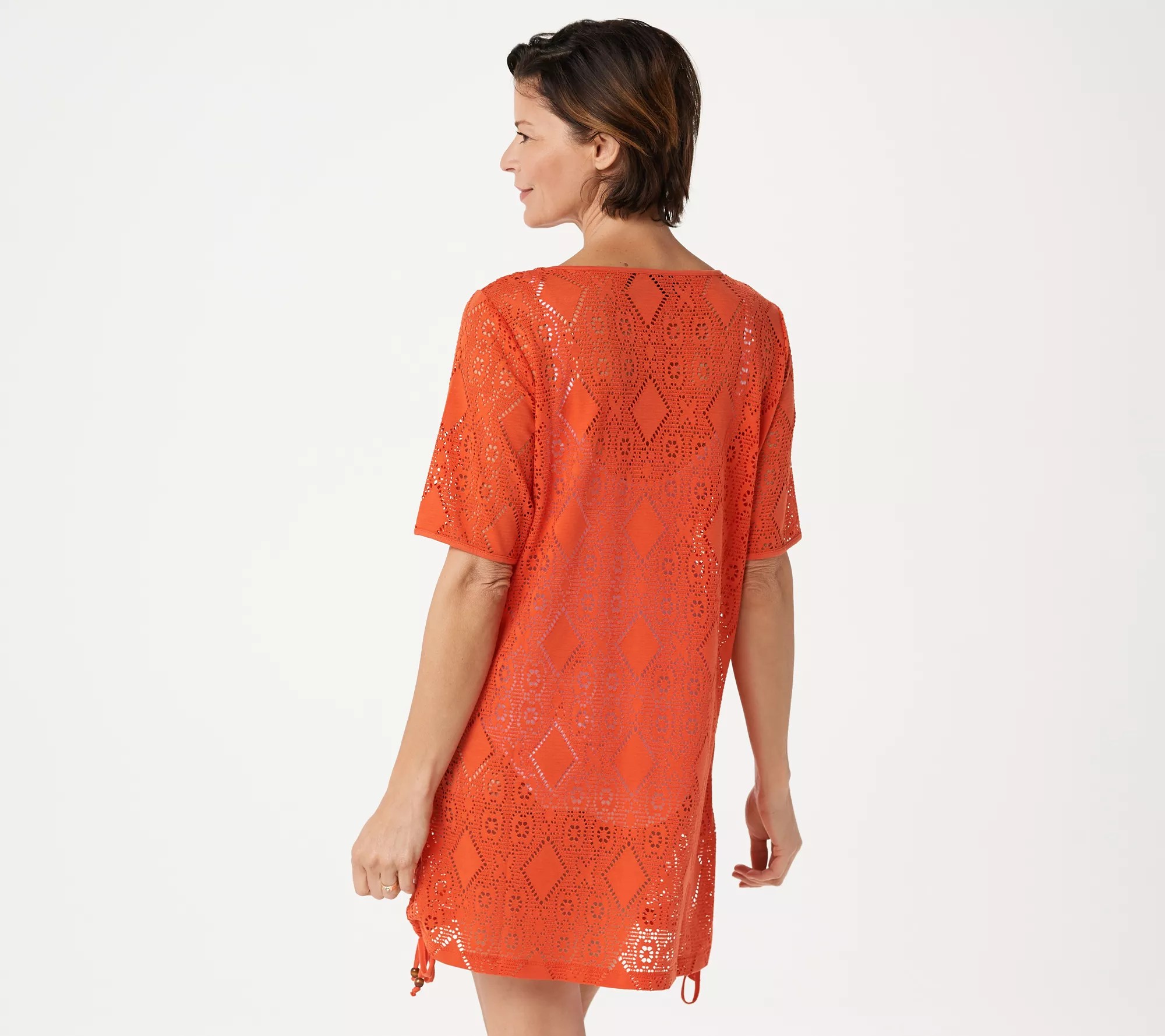 Denim & Co. Beach Knit Openwork Elbow Sleeve CoverUp