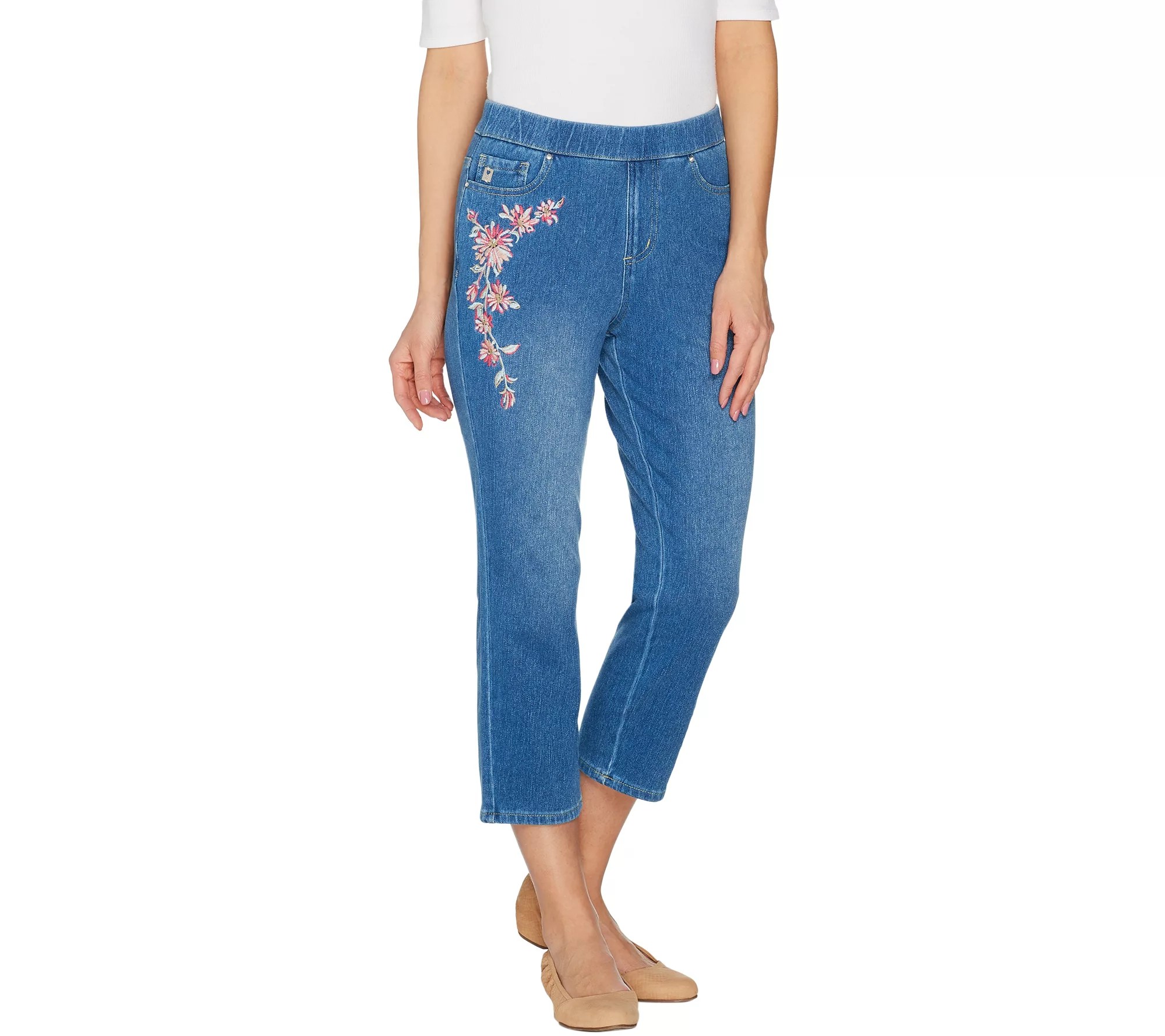 "As Is" Belle by Kim Gravel Flexibelle Embroidered PullOn Jeans