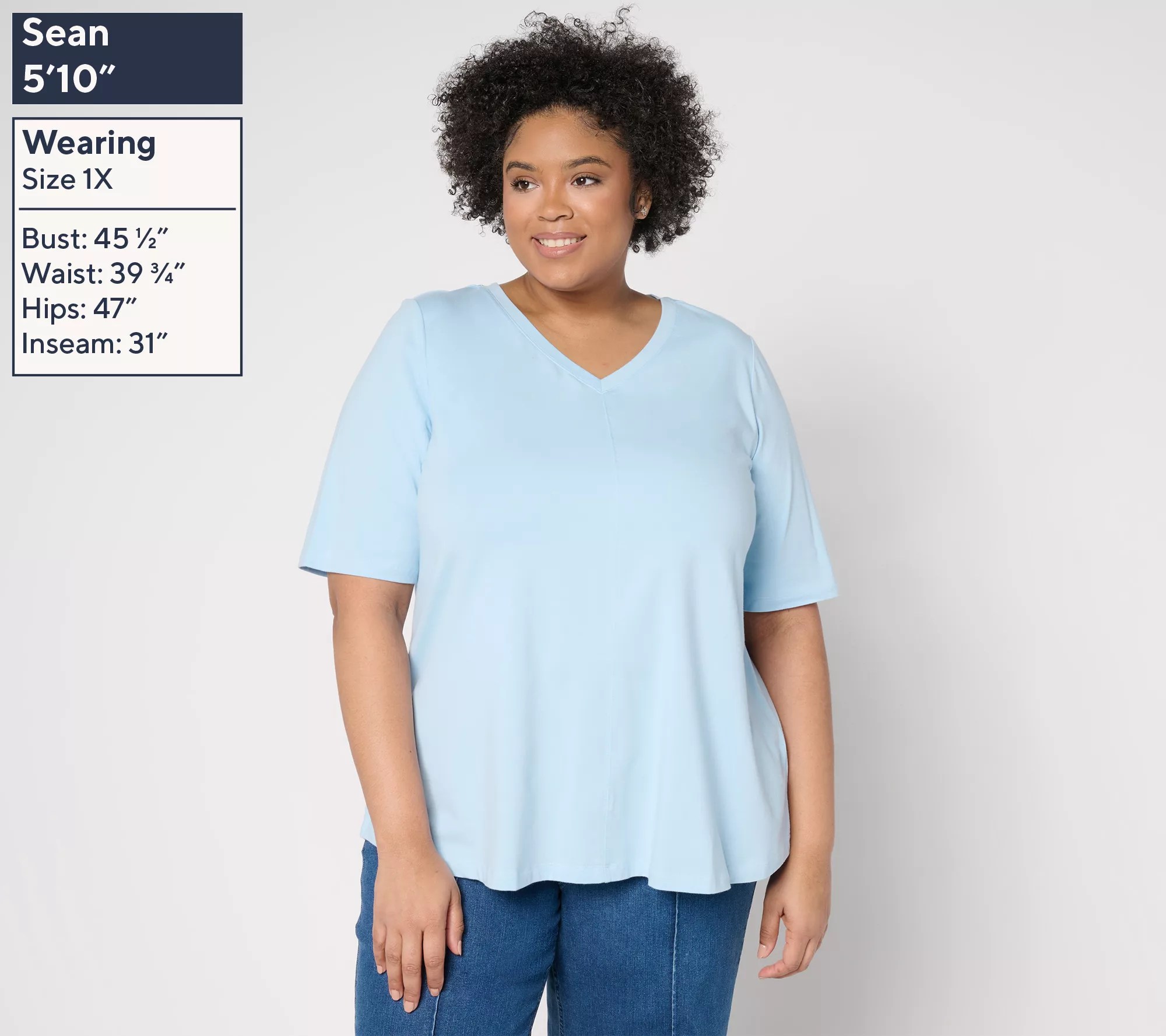 "As Is" Denim & Co. Essential Elbow Sleeve Top with Seaming Detail