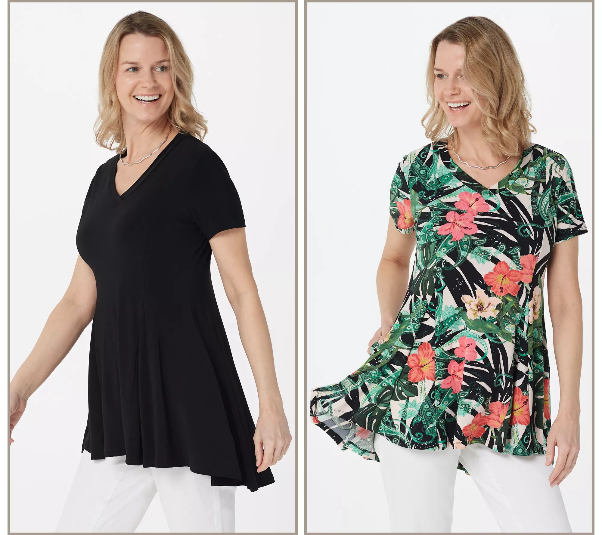 Attitudes by Renee Petite Como Jersey Set of 2 Knit Godet Tops