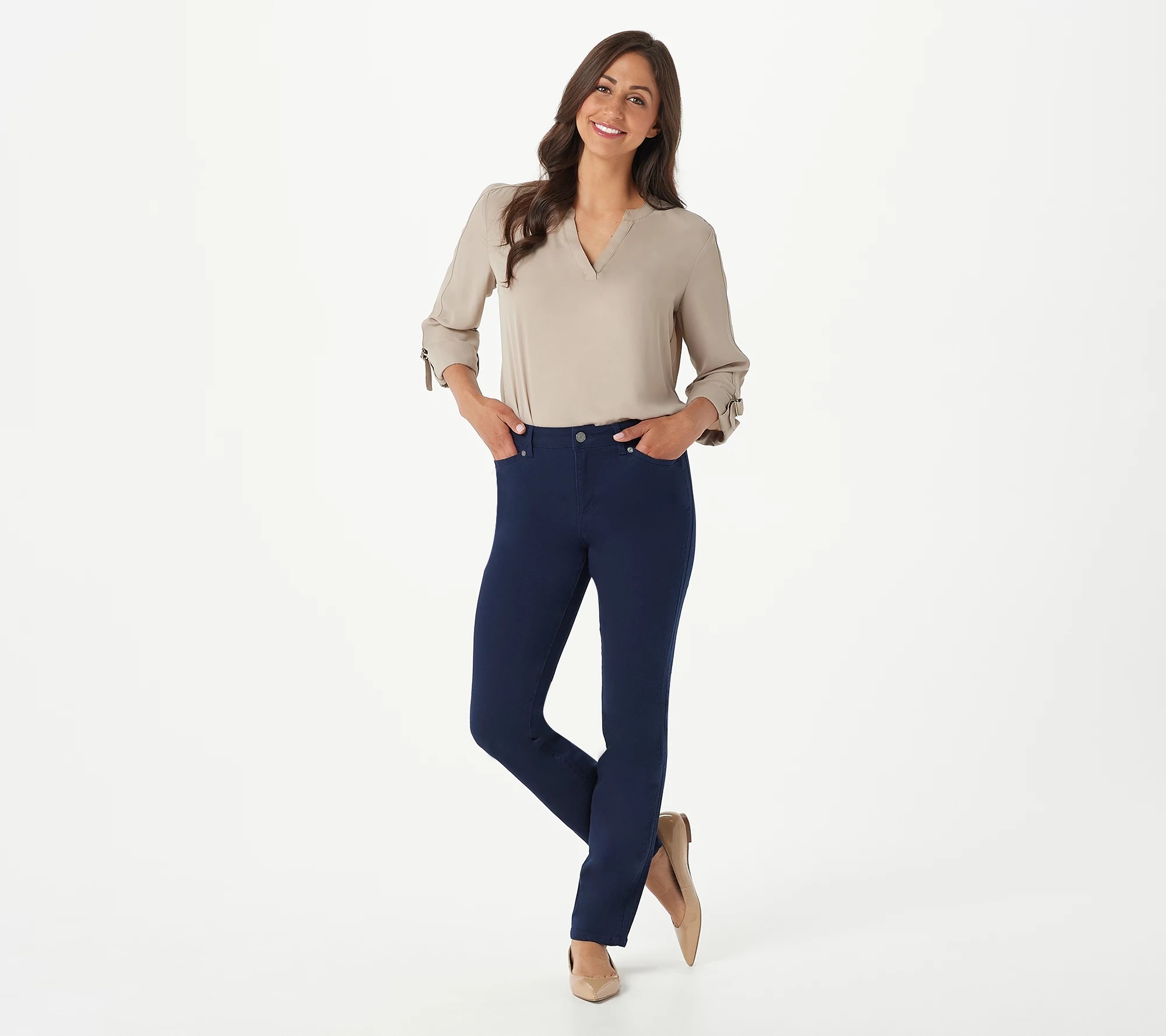 "As Is" Susan Graver Petite Stretch Twill StraightLeg Jeans