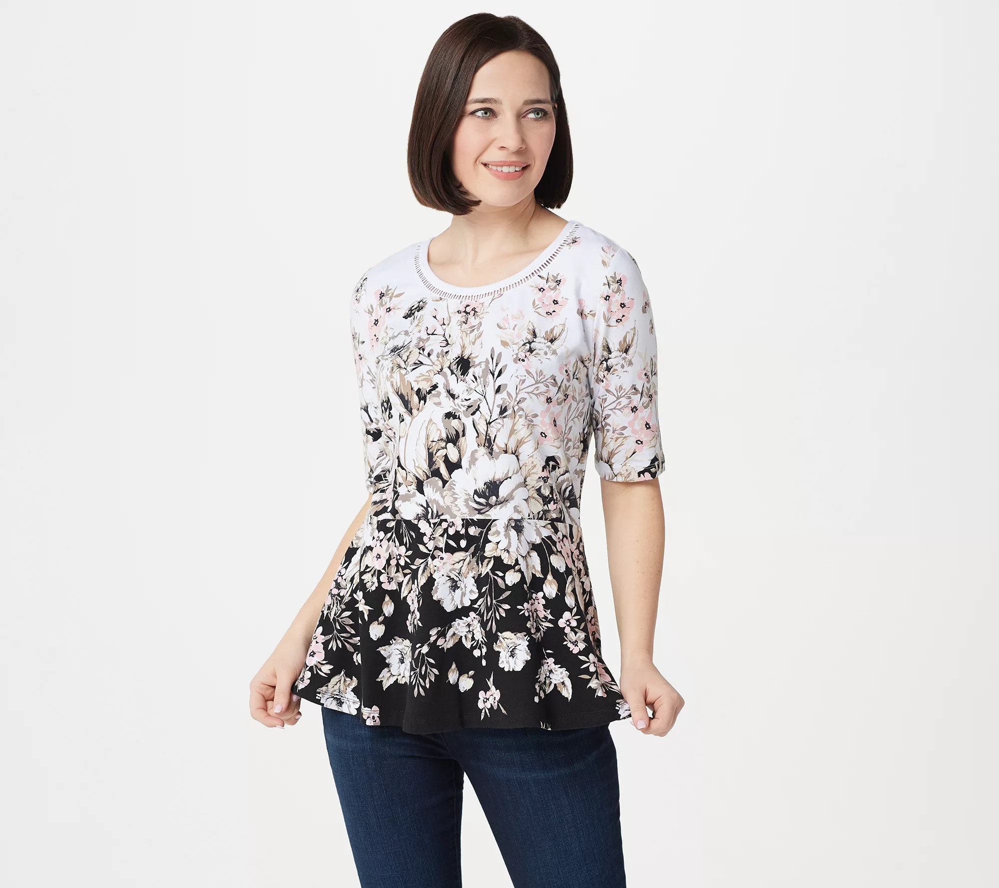 Isaac Mizrahi Live! Engineered Floral Print Peplum Top