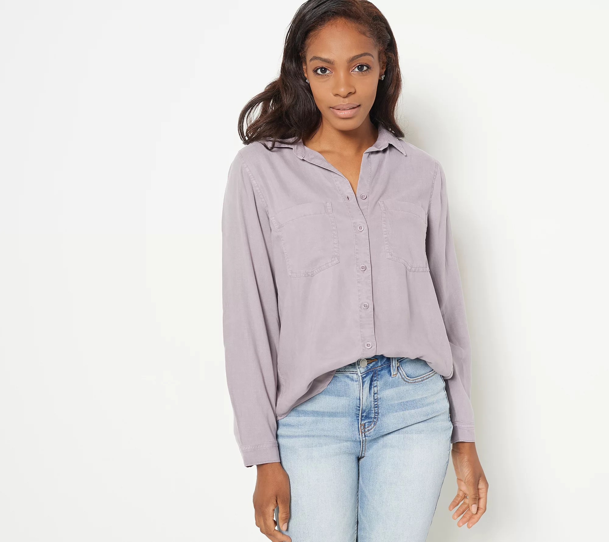 Side Stitch LongSleeve Button Down Shirt with Pockets