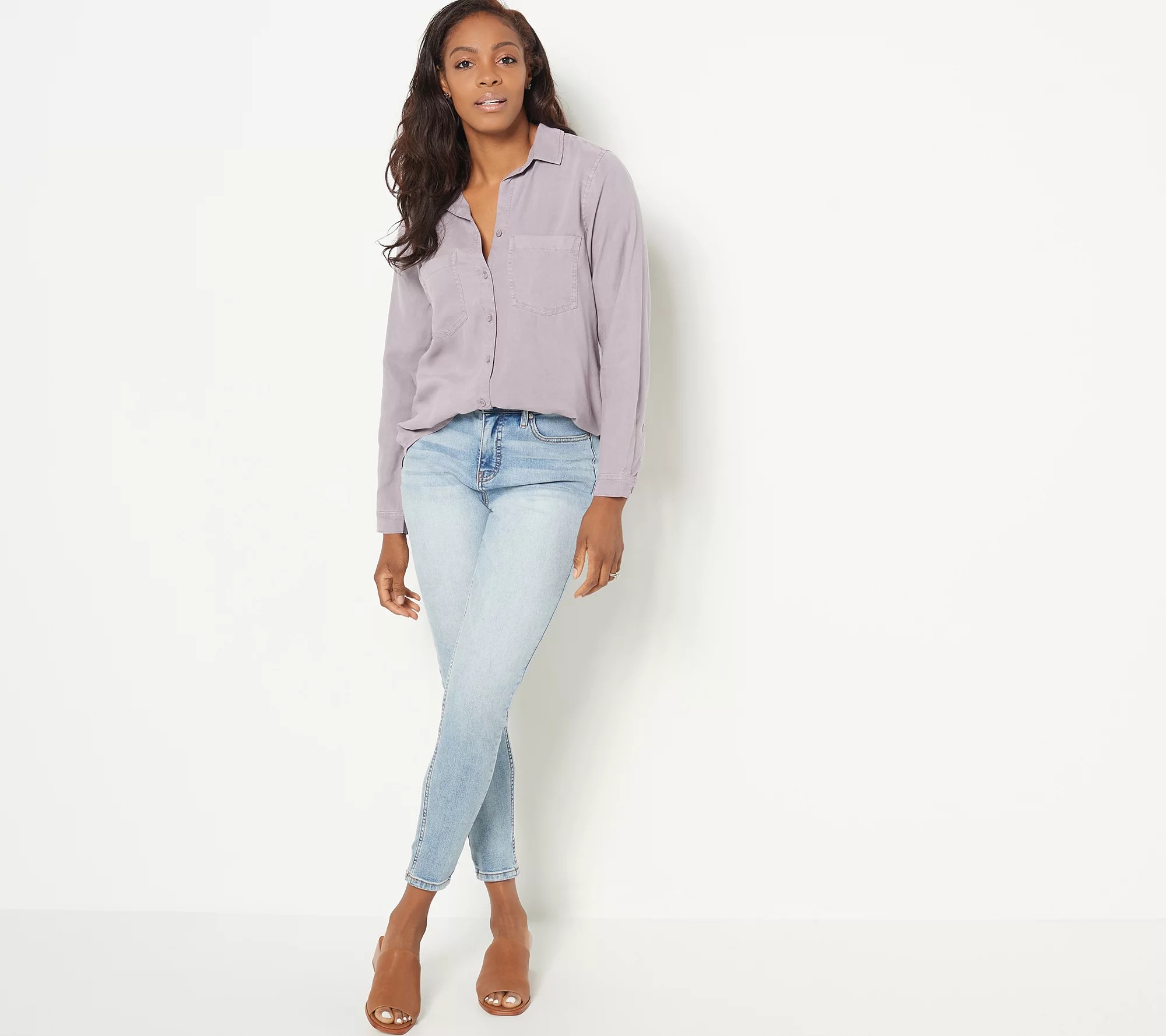 Side Stitch LongSleeve Button Down Shirt with Pockets
