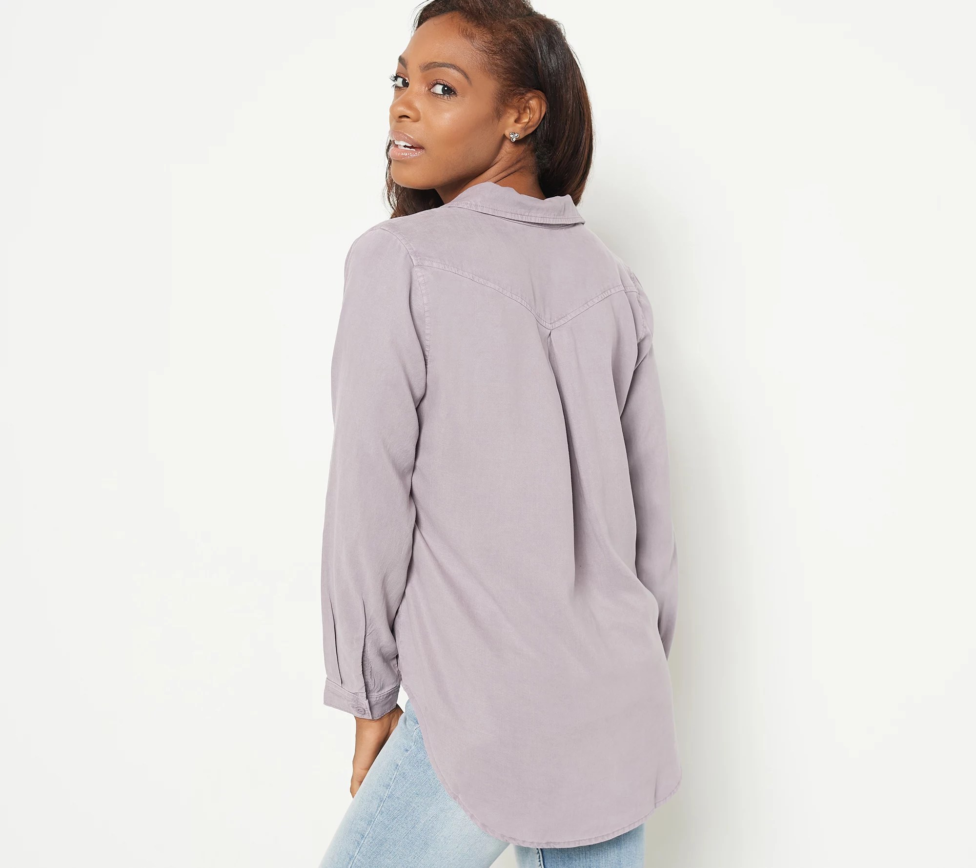 Side Stitch LongSleeve Button Down Shirt with Pockets