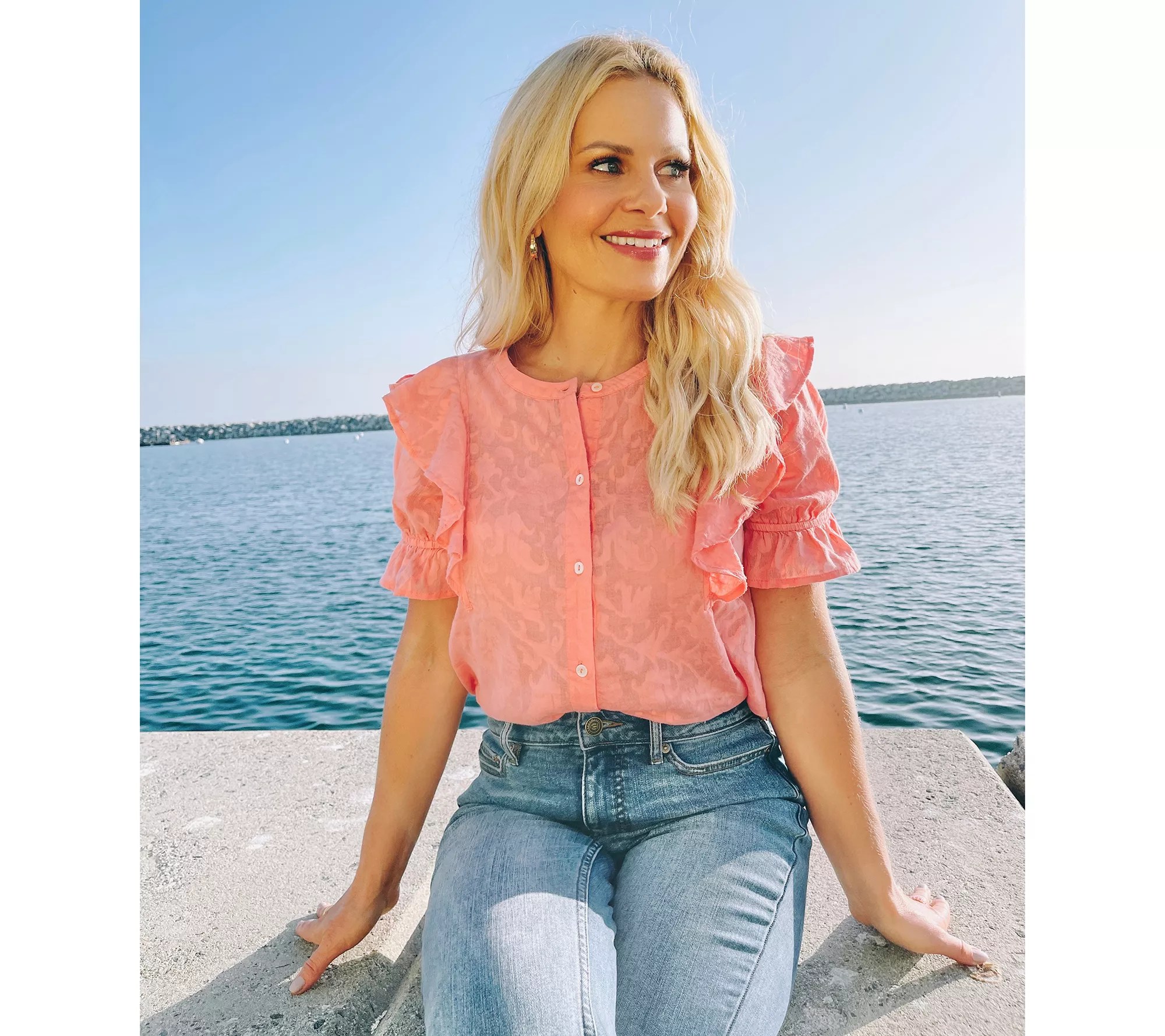 "As Is" Candace Cameron Bure Floral Burnout Blouse with Ruffle Detail