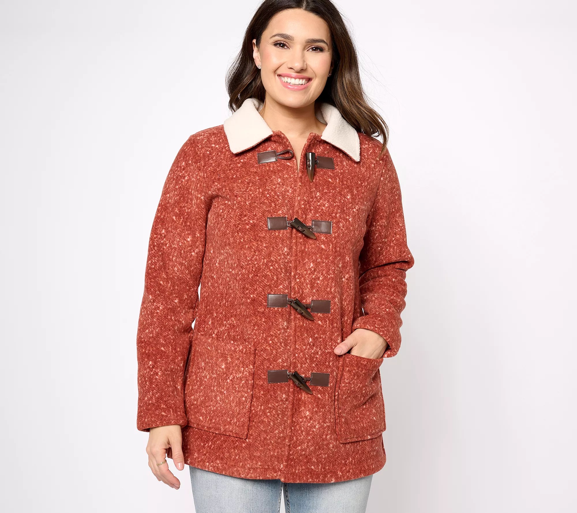 Denim & Co. Heritage Fleece Bonded Sherpa Jacket with Toggles