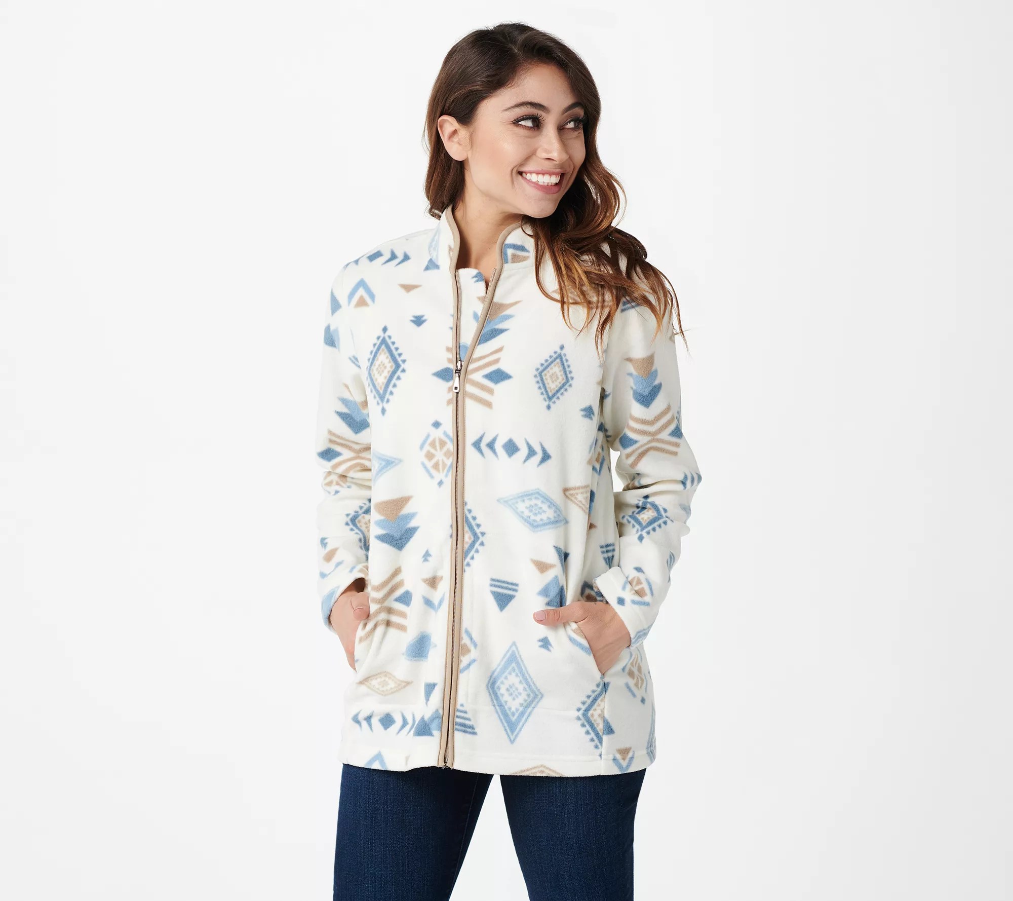 Susan Graver Weekend Printed Polar Fleece ZipFront Jacket