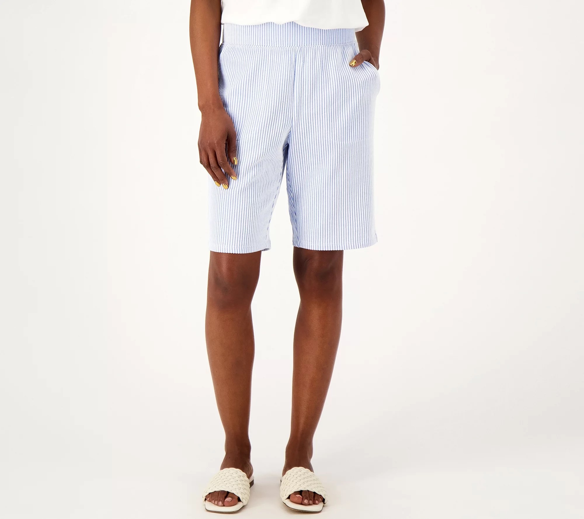 Denim & Co. Striped Knit Seersucker PullOn Bermuda Shorts