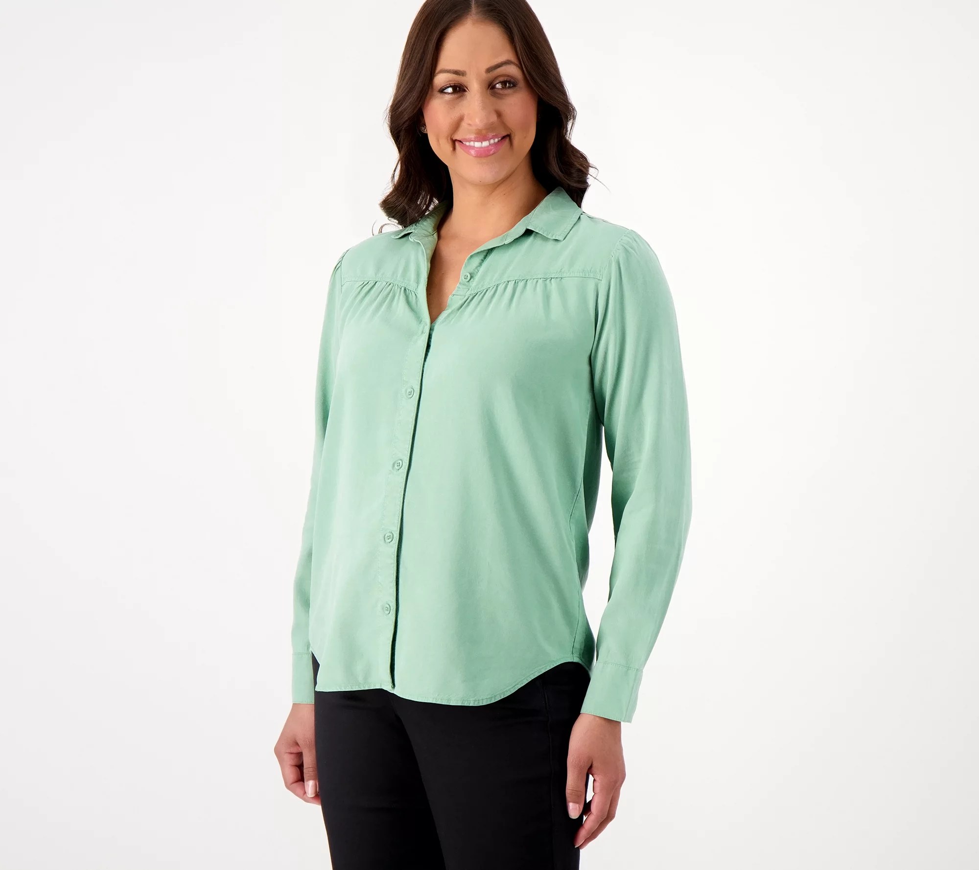 "As Is" Side Stitch Shirred Button Down