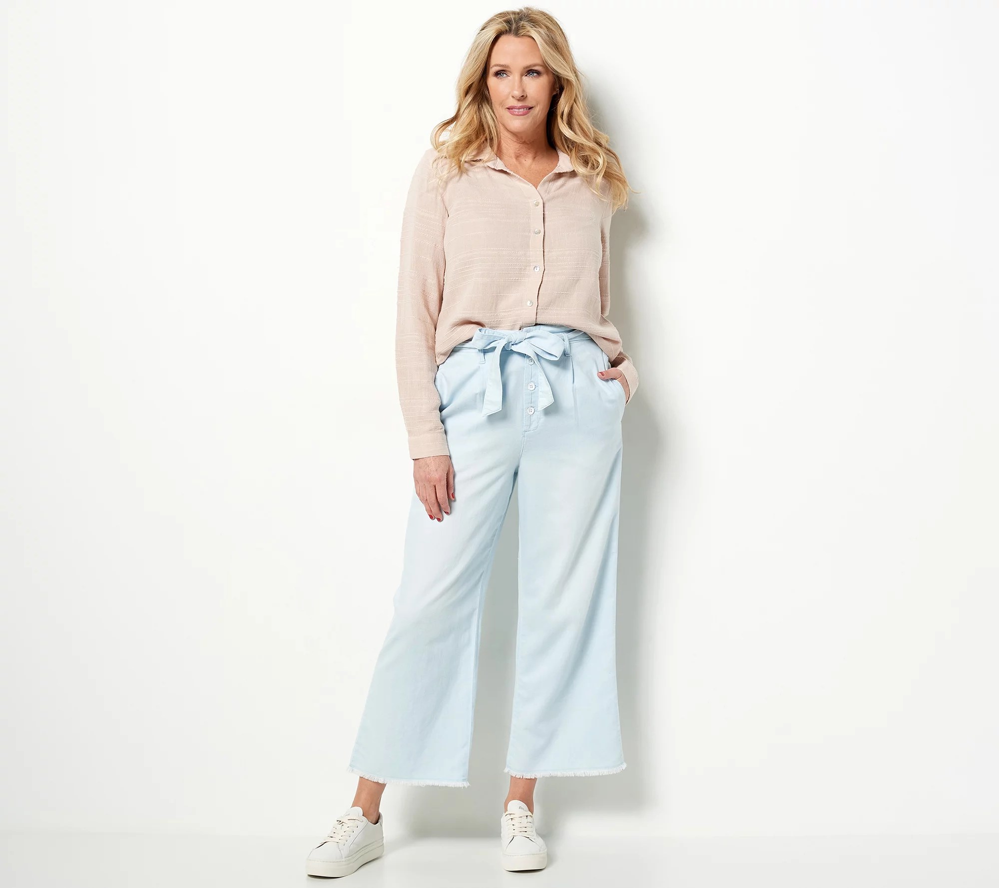 Side Stitch Luxe Denim Twill Button Front WideLeg Crop