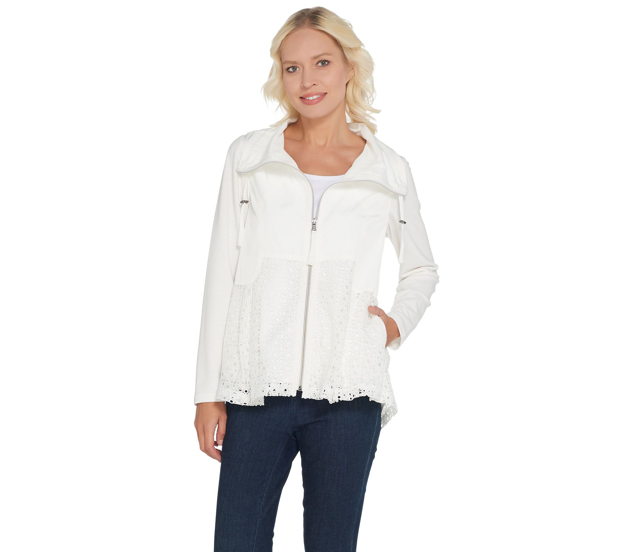 "As Is" LOGO by Lori Goldstein ZipFront Jacket with Eyelet Details