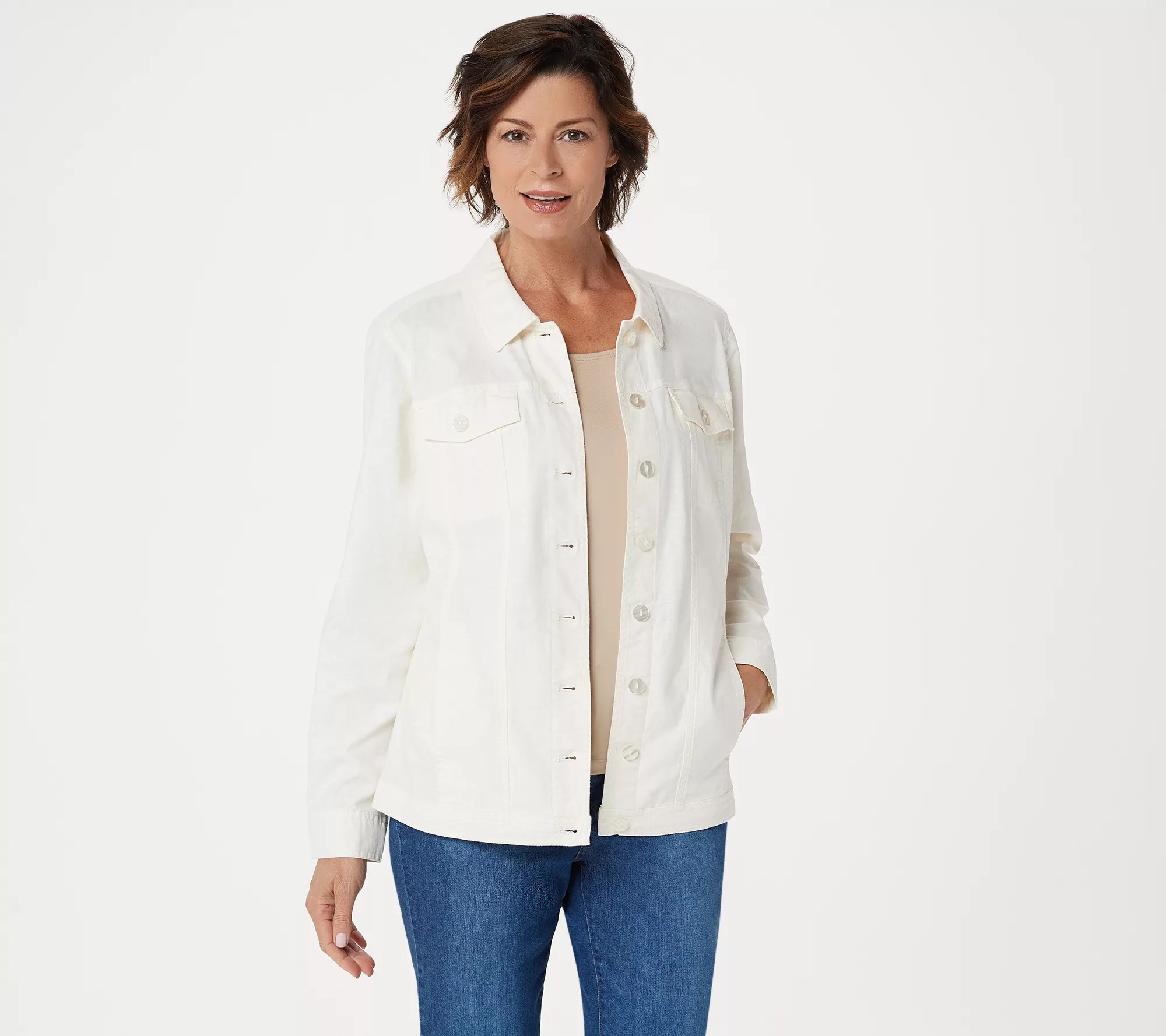 Denim & Co. Stretch Linen Blend Jean Jacket