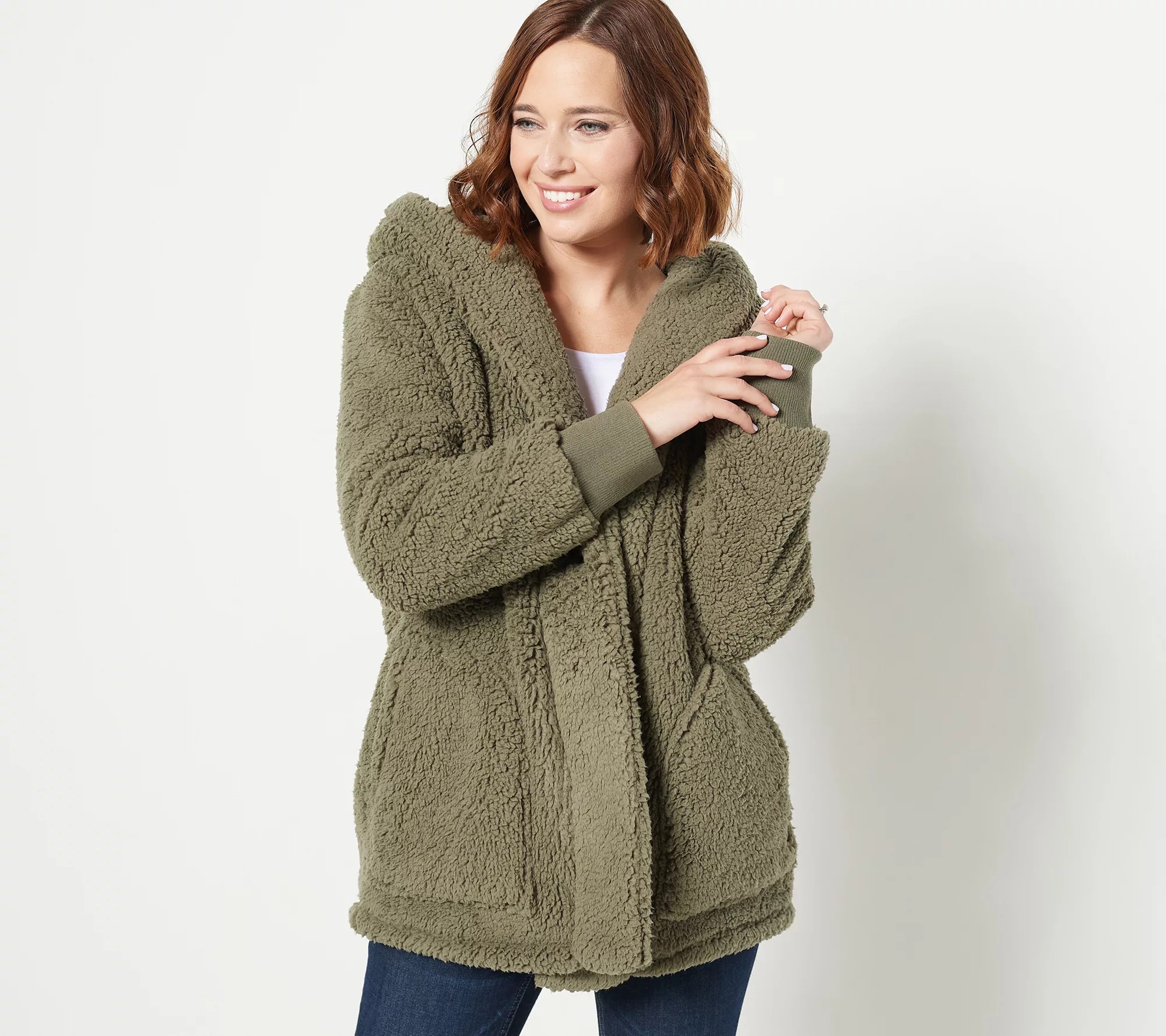 Cuddl Duds Double Faced Cozy Sherpa Hooded Wrap Coatigan
