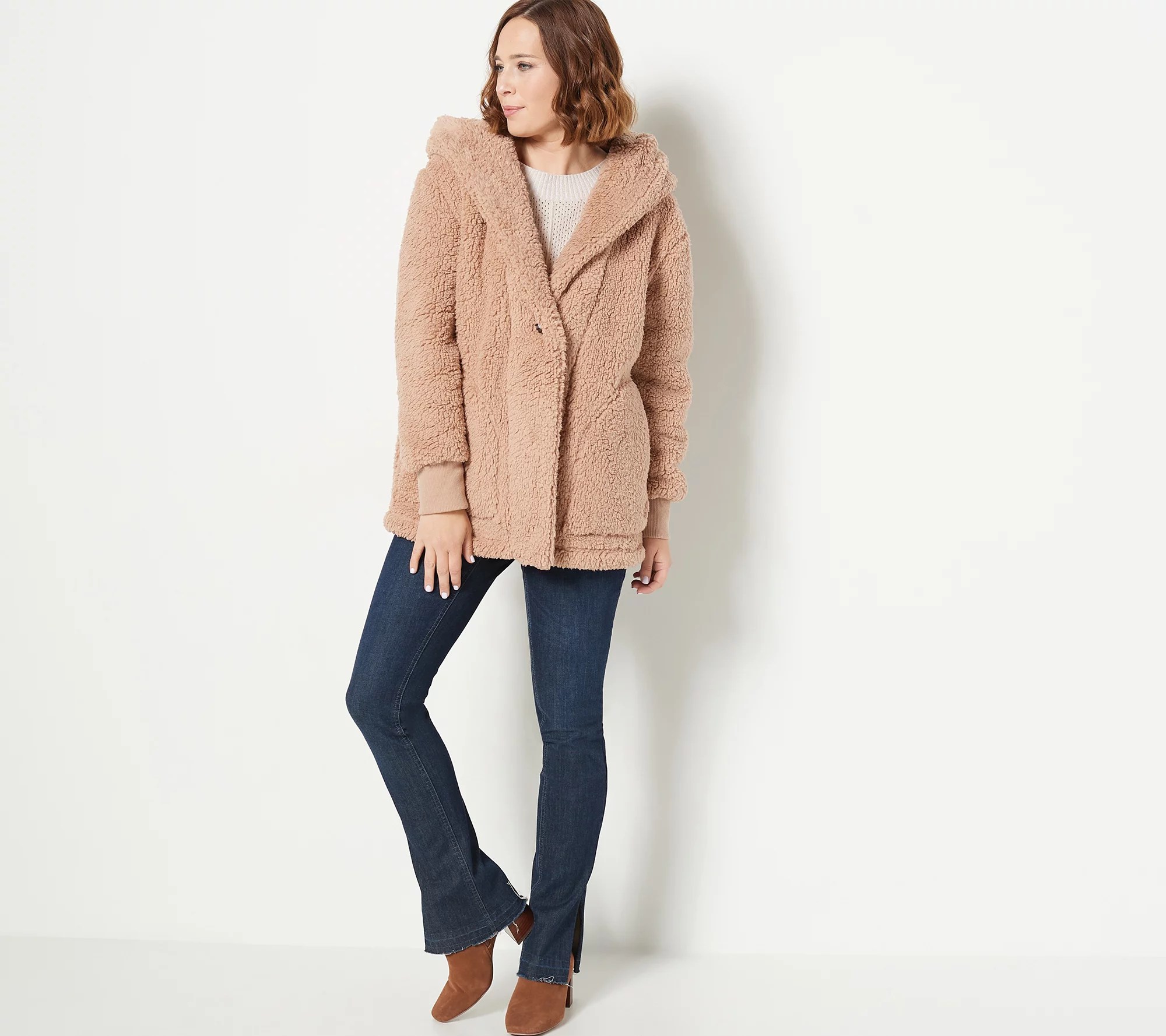 Cuddl Duds Double Faced Cozy Sherpa Hooded Wrap Coatigan