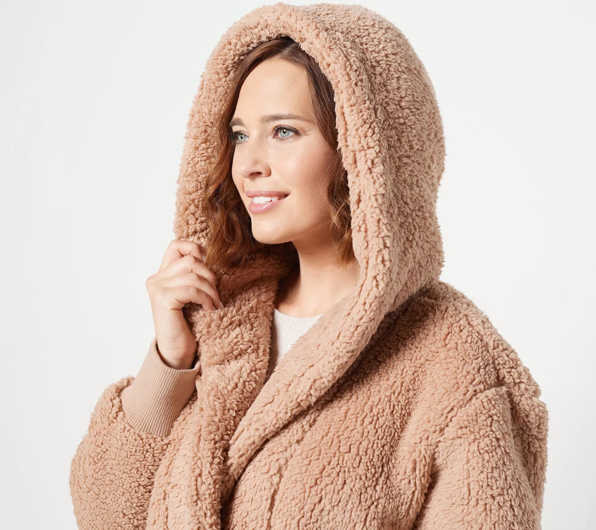 Cuddl Duds Double Faced Cozy Sherpa Hooded Wrap Coatigan