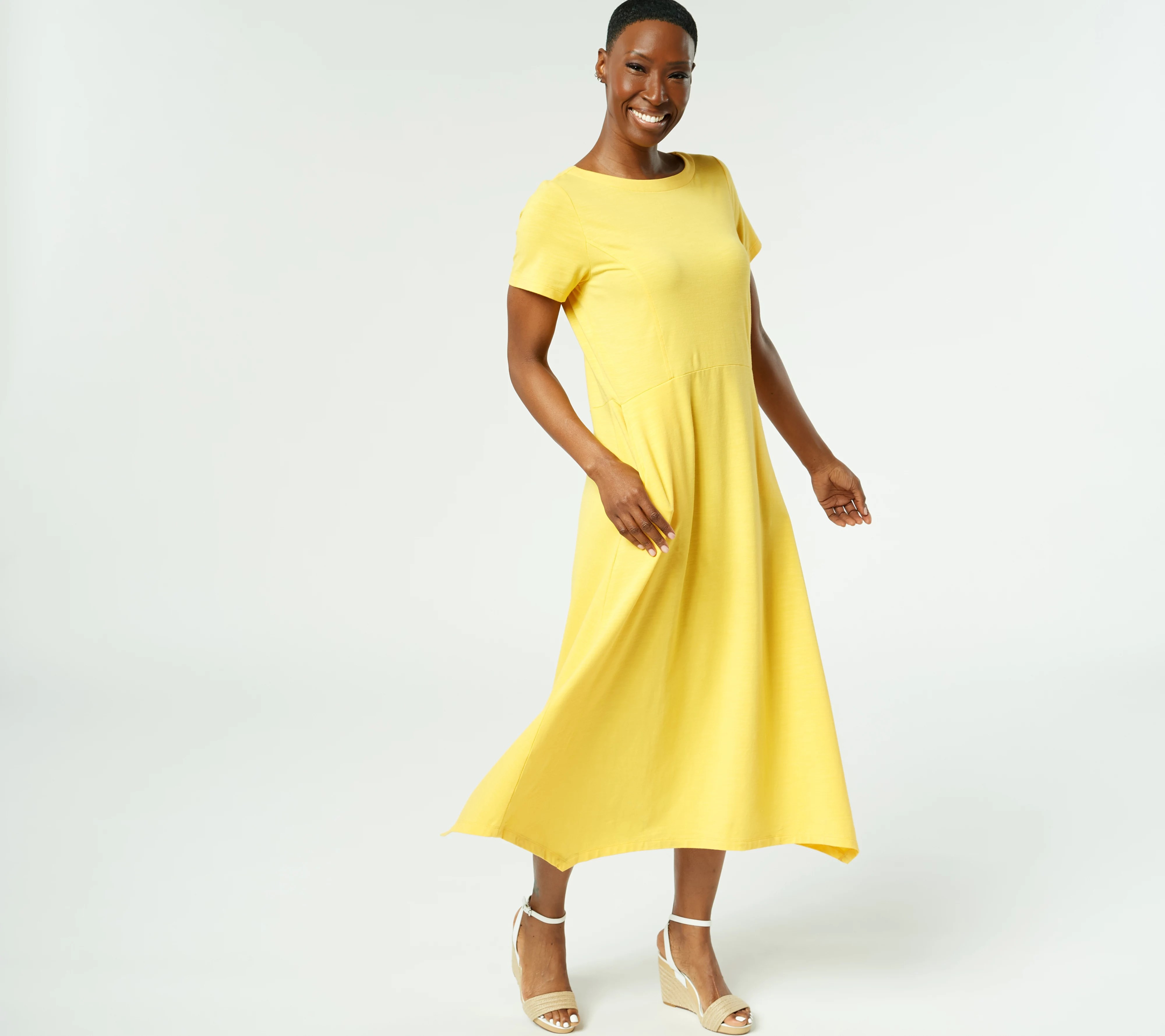 Joan Rivers Regular Cotton Blend Knit Midi Dress with Back Button