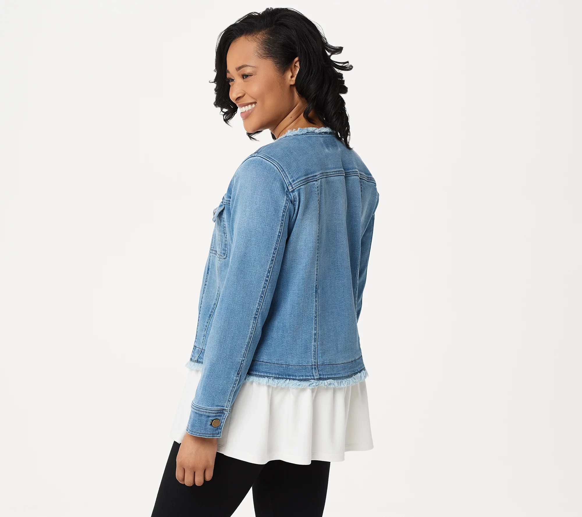 LOGO by Lori Goldstein Denim Jacket with French Terry Trim