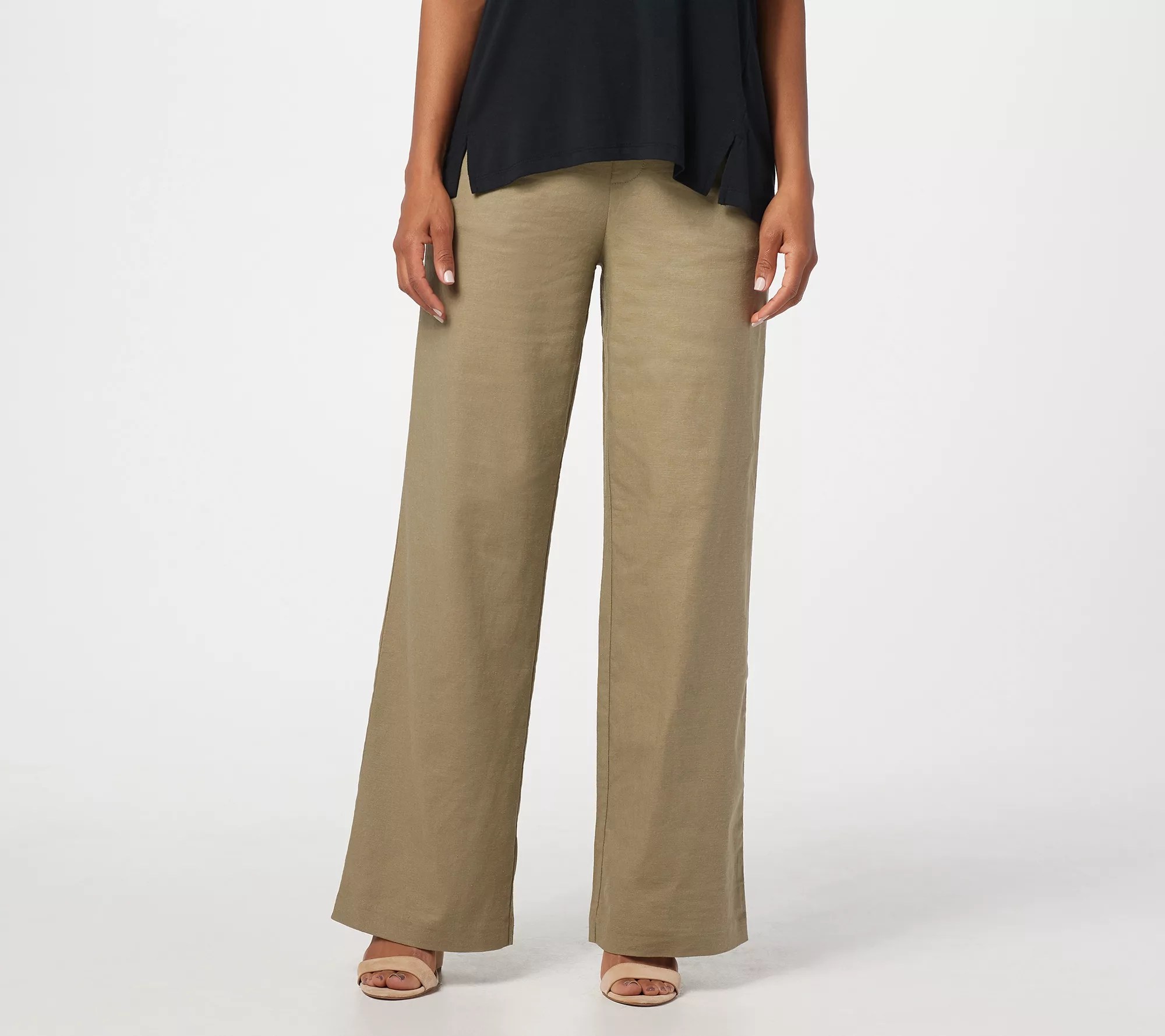 H by Halston Petite Linen Blend PullOn FullLength WideLeg Pants