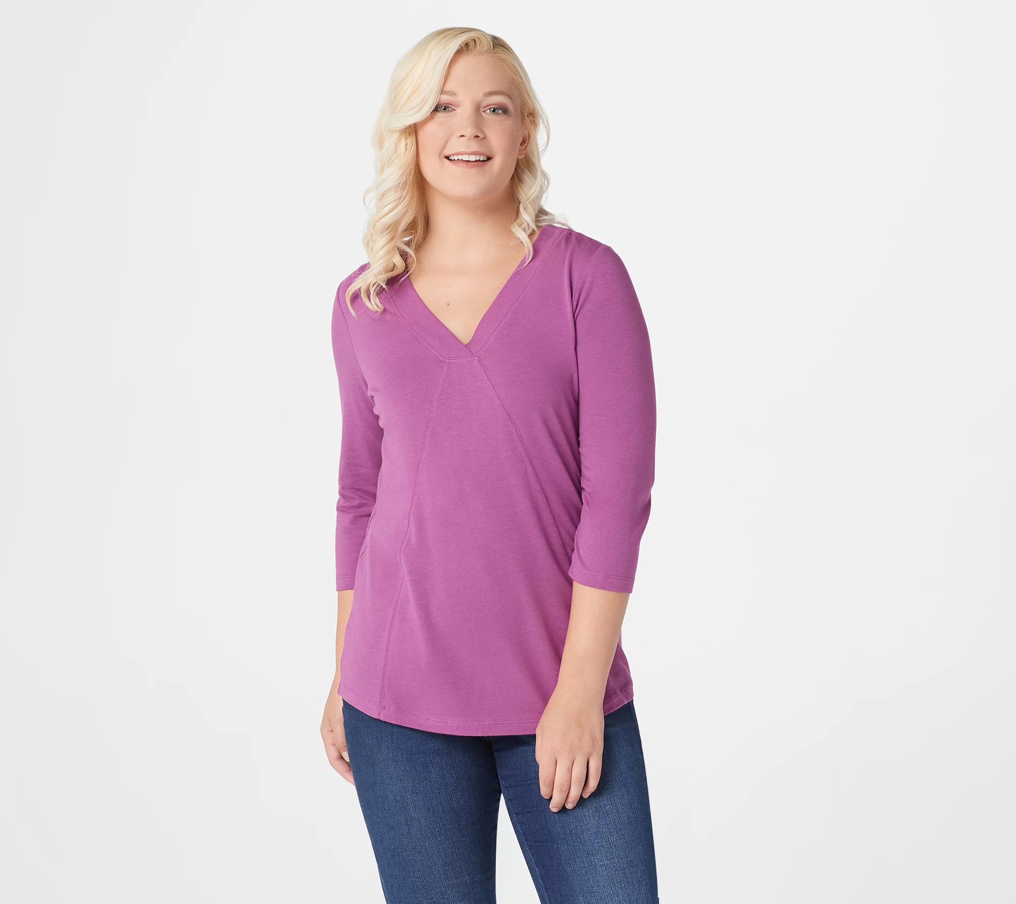 Denim & Co. Essentials Jersey VNeck 3/4 Sleeve Top
