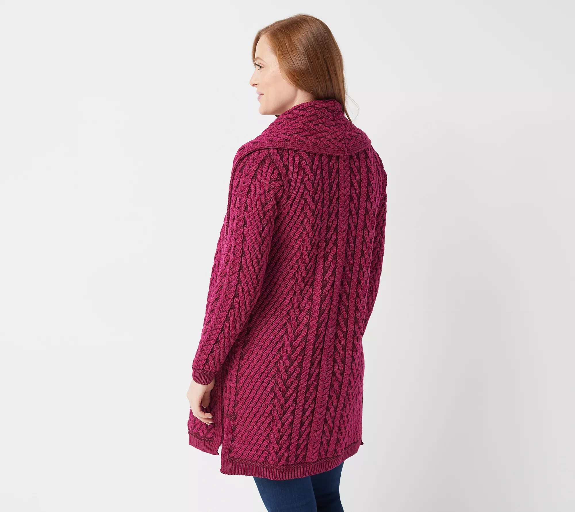 Aran Craft Merino Wool Open Front Cardigan with Pockets