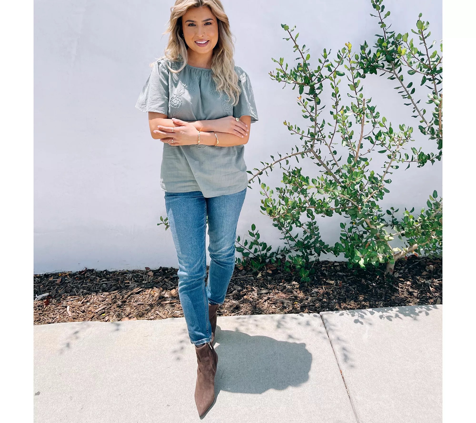 Candace Cameron Bure Tonal Embroidered Textured Blouse