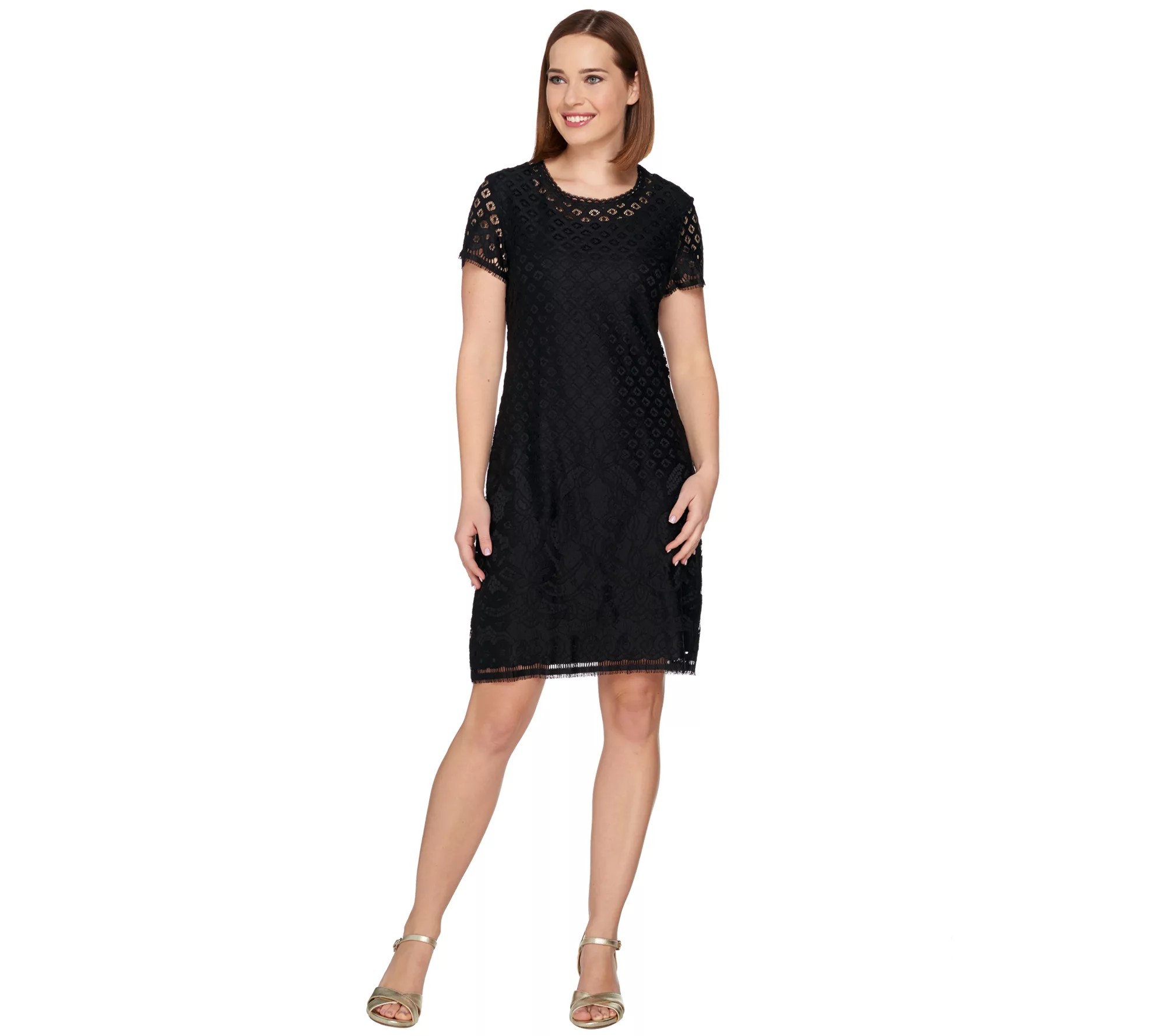 Isaac Mizrahi Live! Stretch Lace Short Sleeve Dress