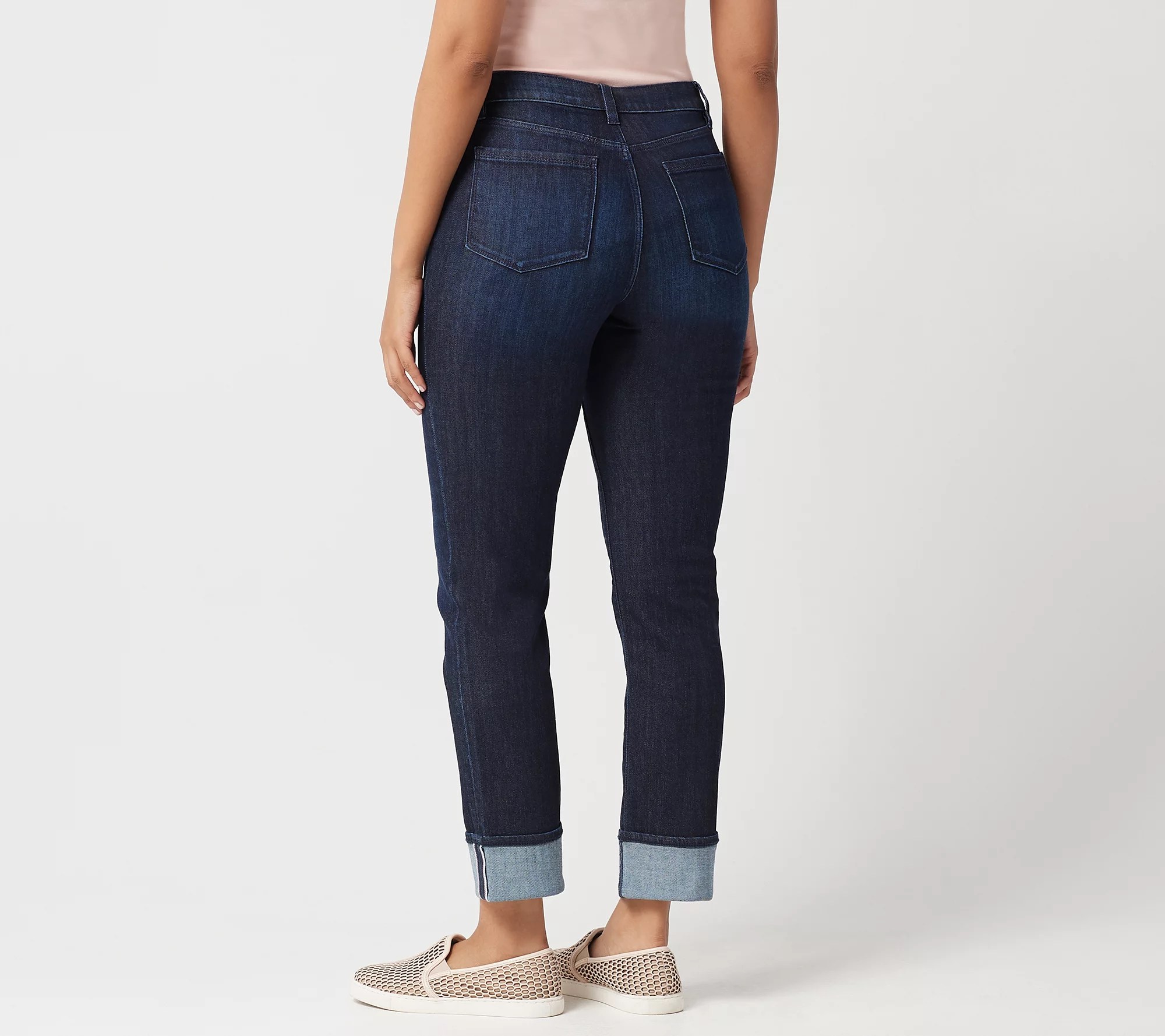 Susan Graver Petite HighStretch Denim Cuffed Ankle Jeans