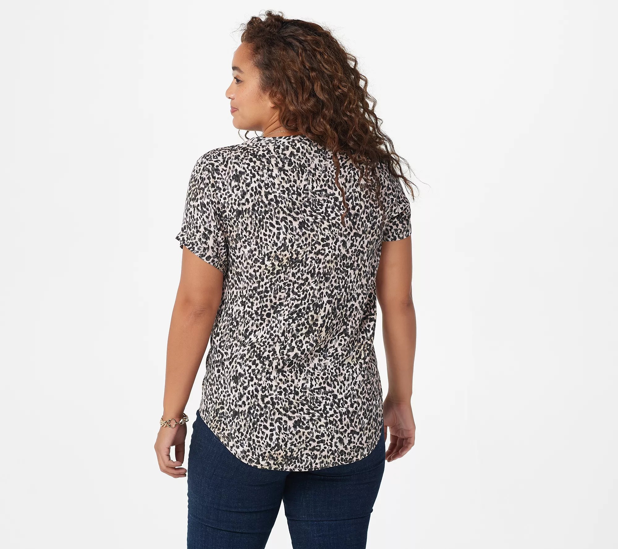 Side Stitch Printed VNeck Woven TShirt