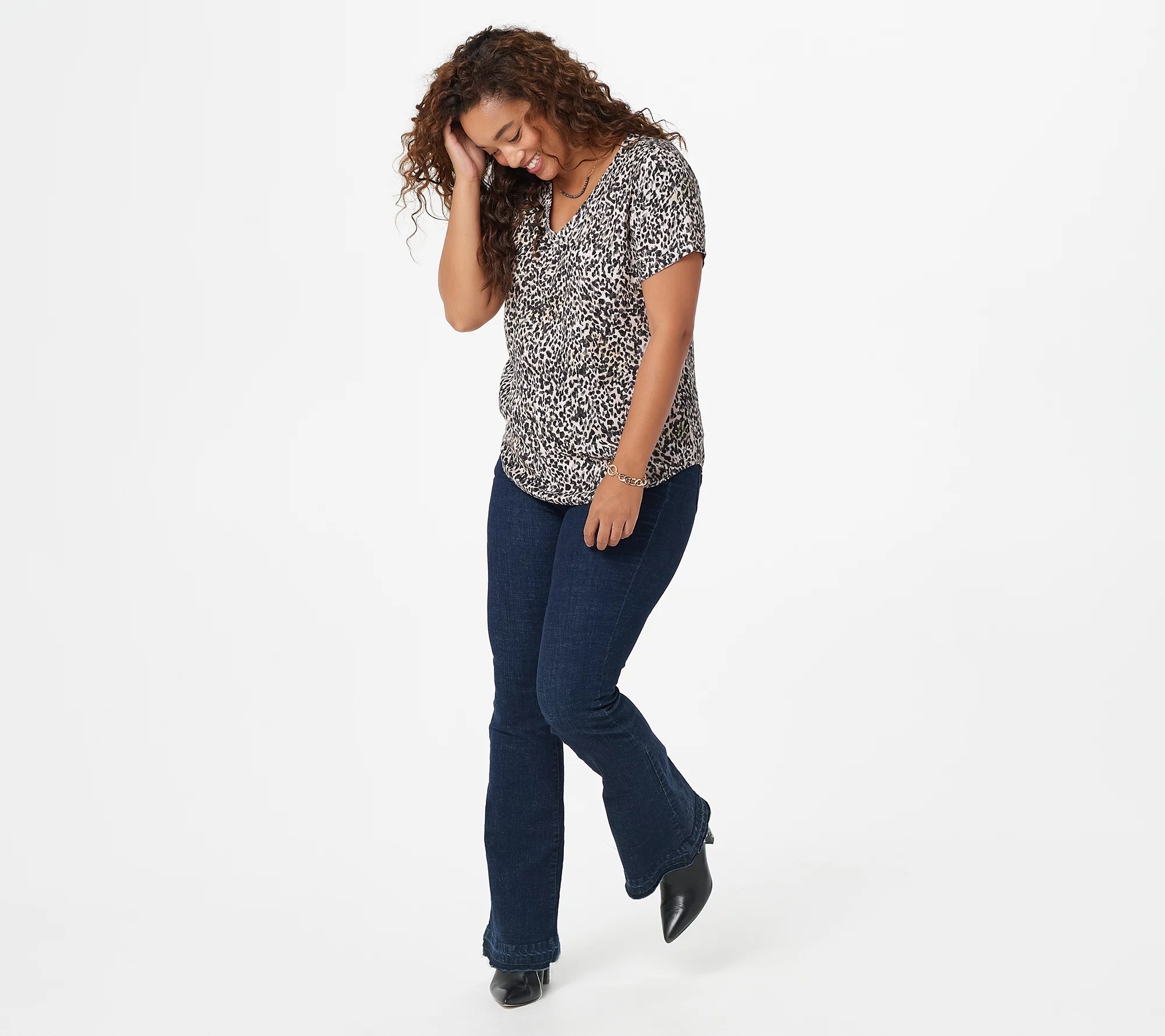 Side Stitch Printed VNeck Woven TShirt