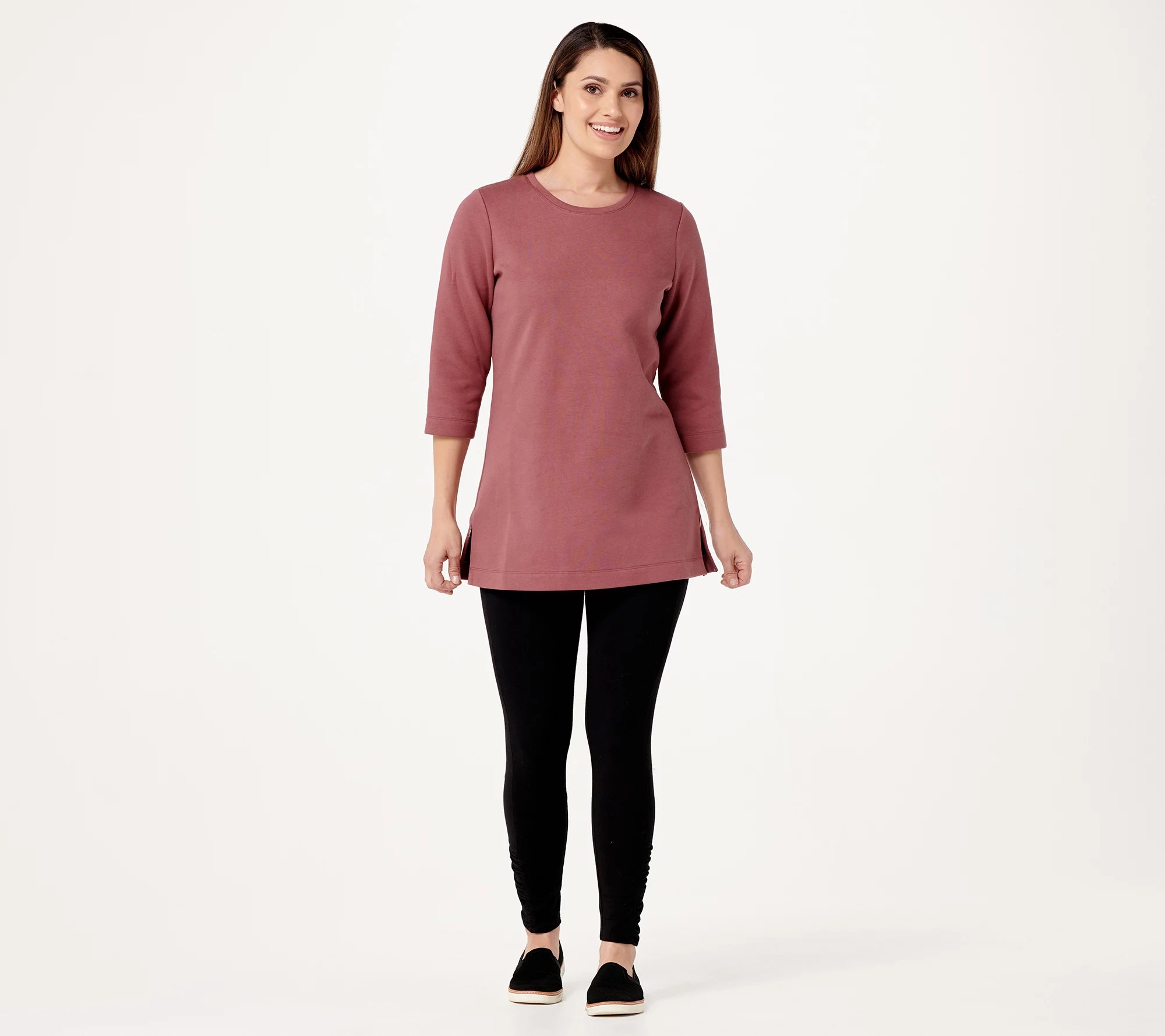 Denim & Co. Active FleeceBack Jersey Tunic w/ Side Zippers