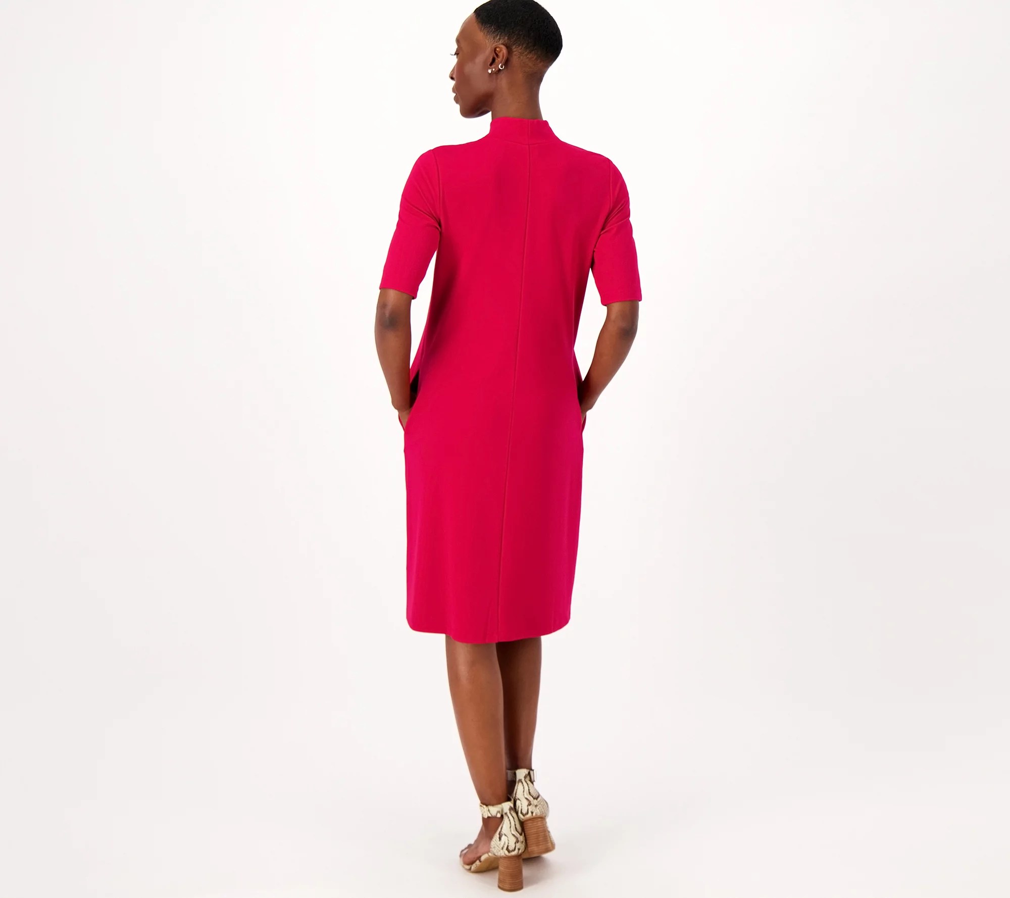 Susan Graver Every Day Pet Supreme Knit Elbow Sleeve Mock Neck Dress