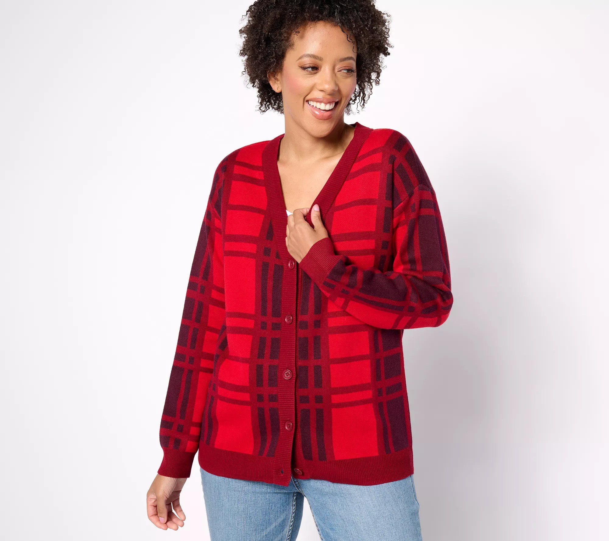 Joan Rivers Cotton Jacquard Plaid Cardigan