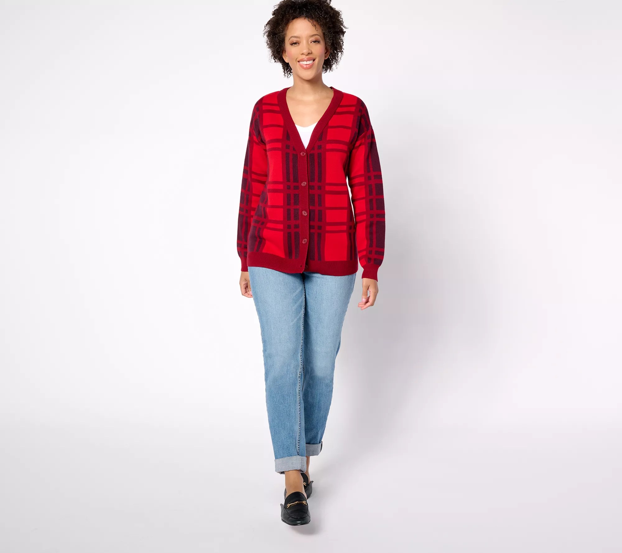 Joan Rivers Cotton Jacquard Plaid Cardigan