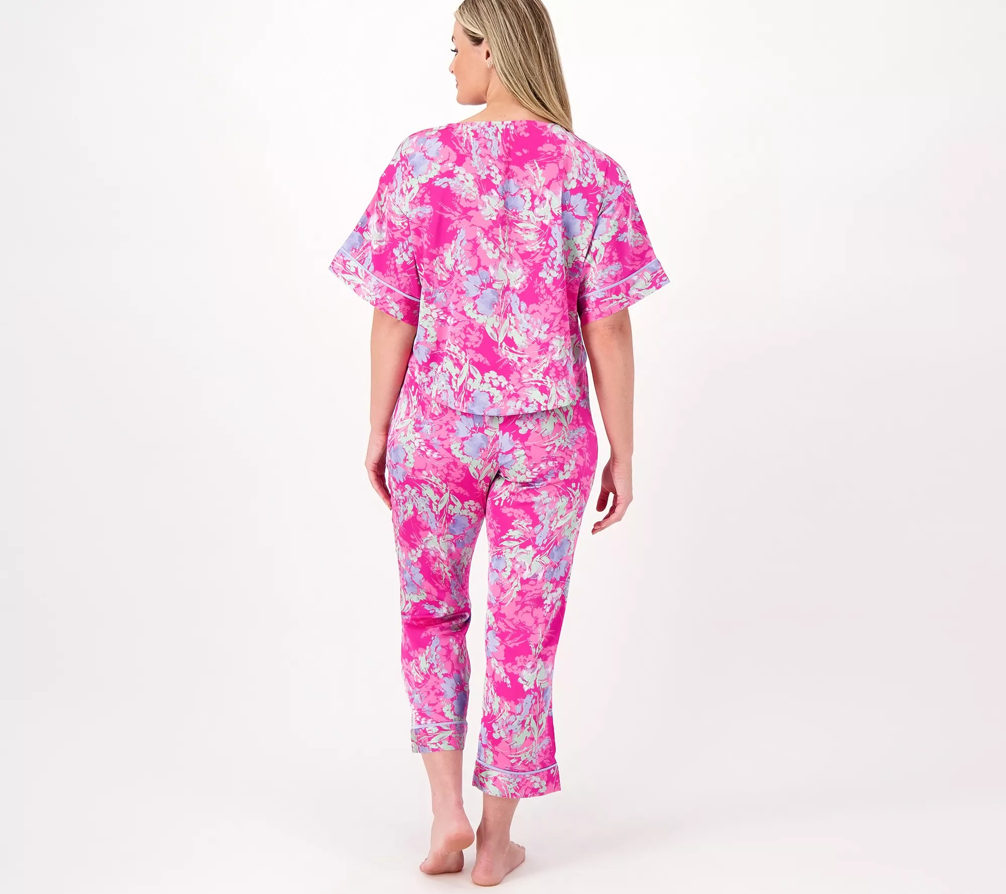 "As Is" Breezies Lounge Stretch Satin Short Sleeve Sleep Set