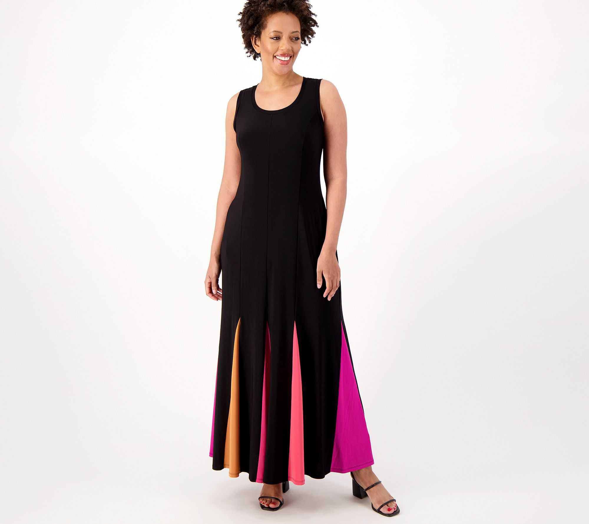 Attitudes by Renee Petite Rainbow Godet Maxi Dress