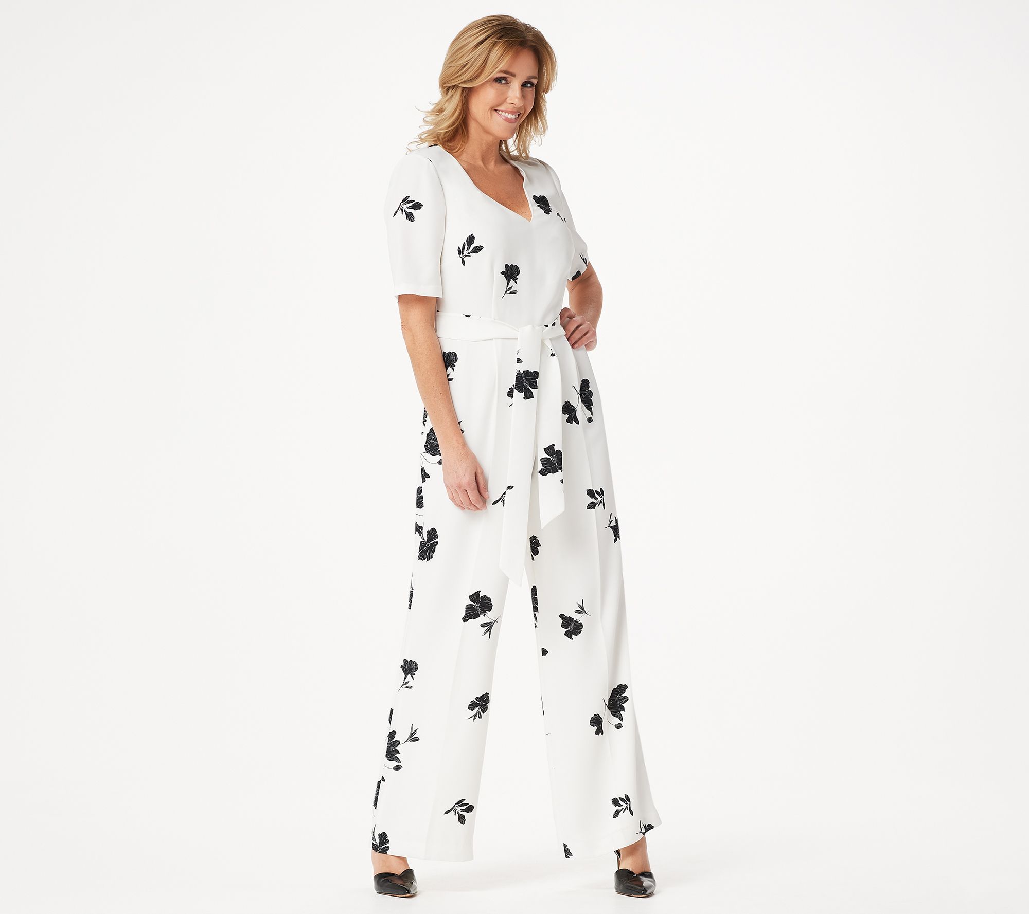 "As Is" Vince Camuto Elbow Sleeve Tossed Flower Printed VNeck