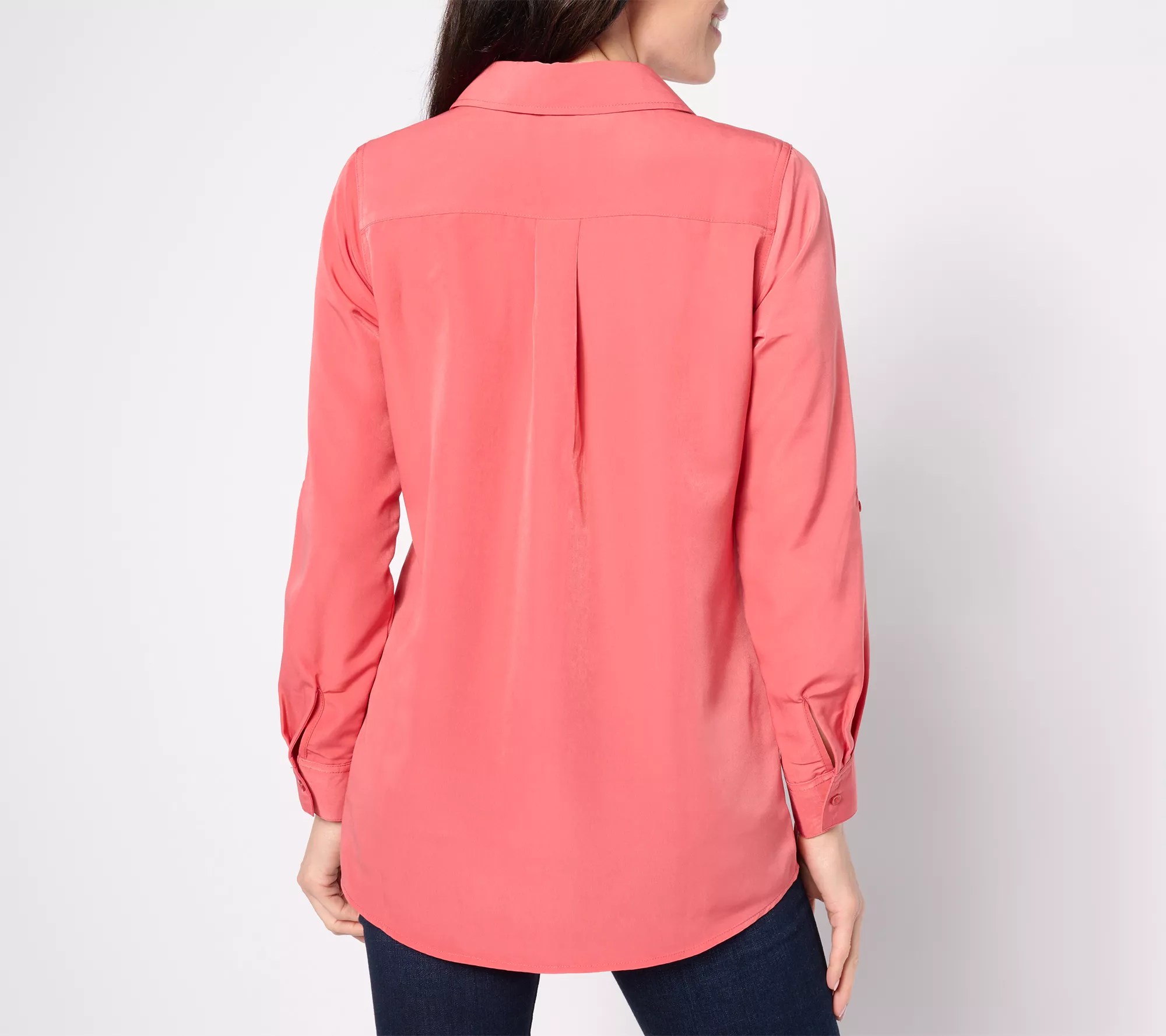 Denim & Co. Roll Tab Sleeve Button Front Soft Utility Tunic