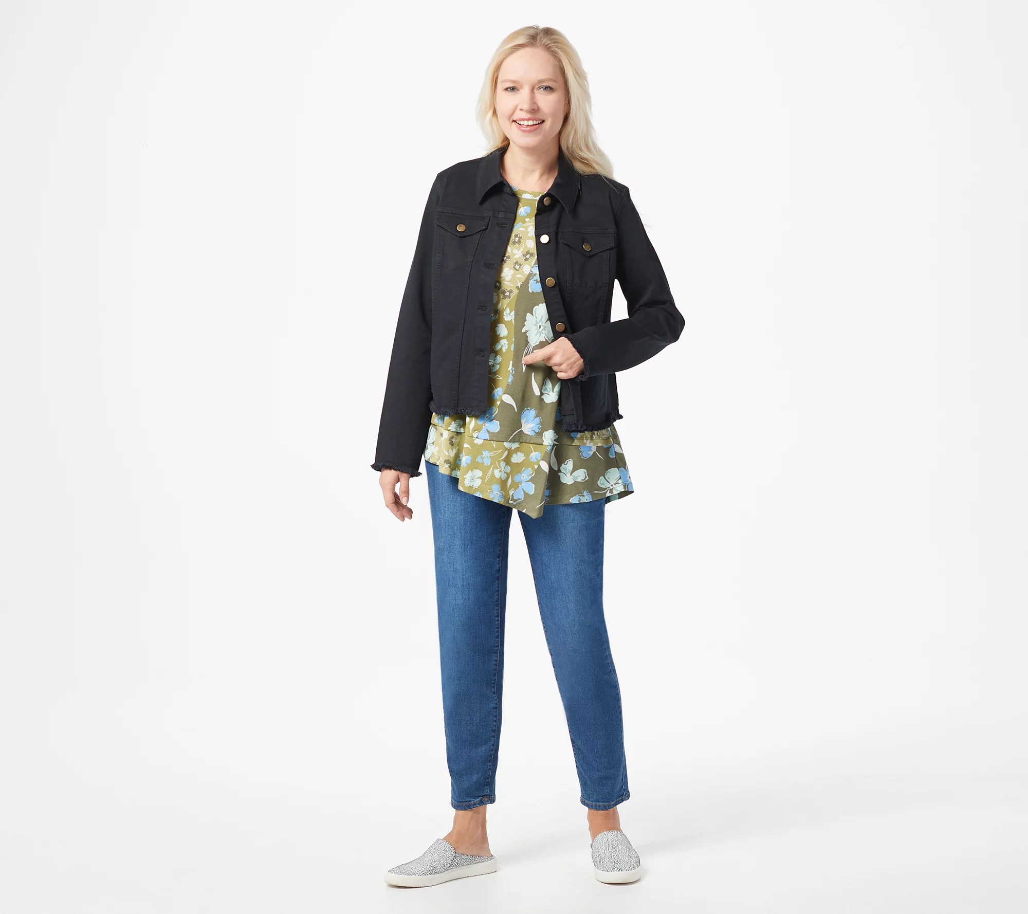 LOGO by Lori Goldstein ButtonFront Denim Jacket with Raw Hem