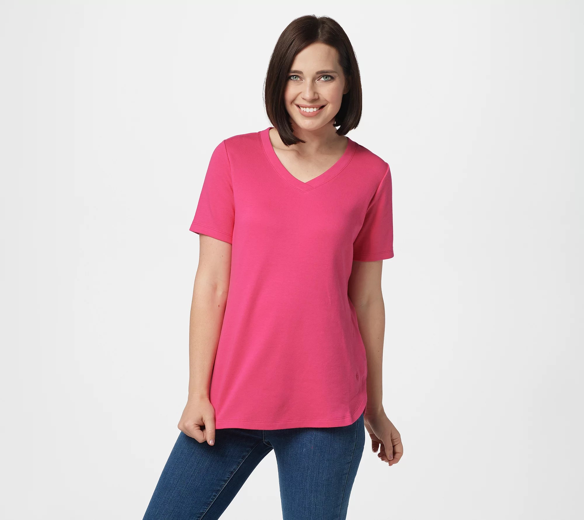 Isaac Mizrahi Live! Essentials VNeck Curved Hem TShirt